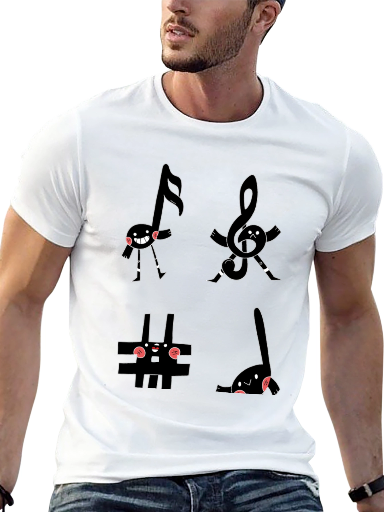 Musical Notes Graphic Black T-Shirt
