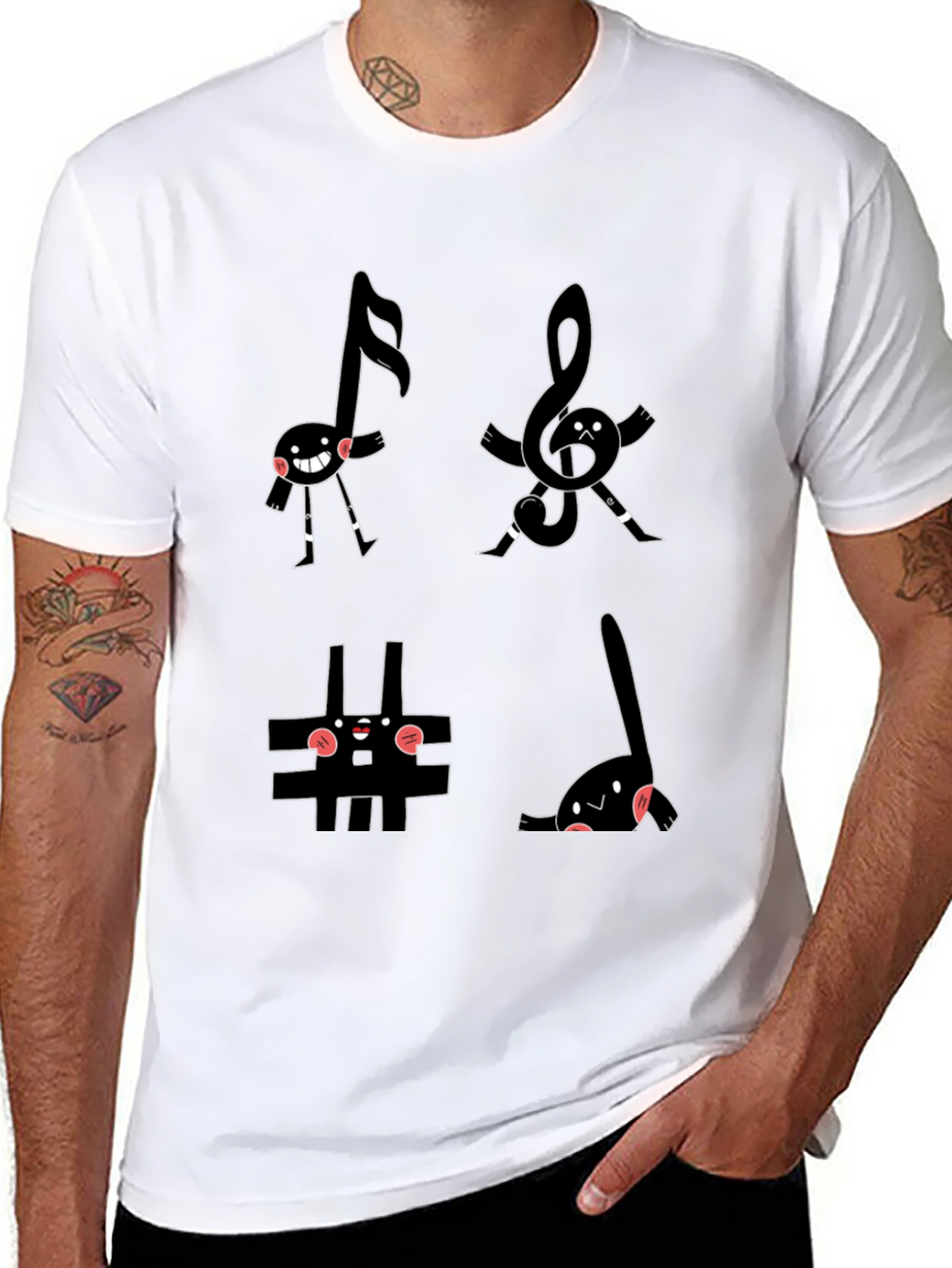 Musical Notes Graphic Black T-Shirt