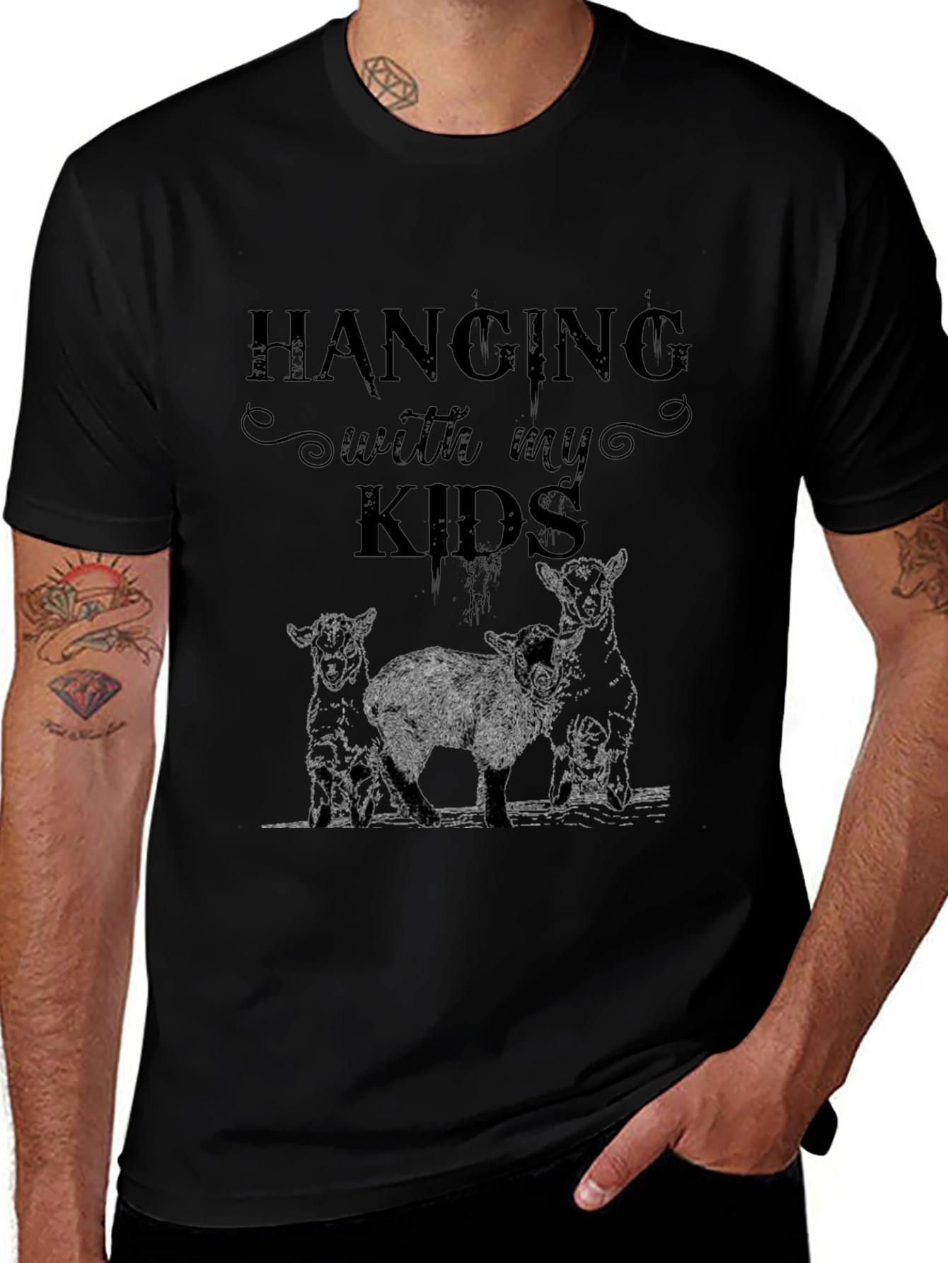 Hanging with My Kids Lamb T-Shirt - Black