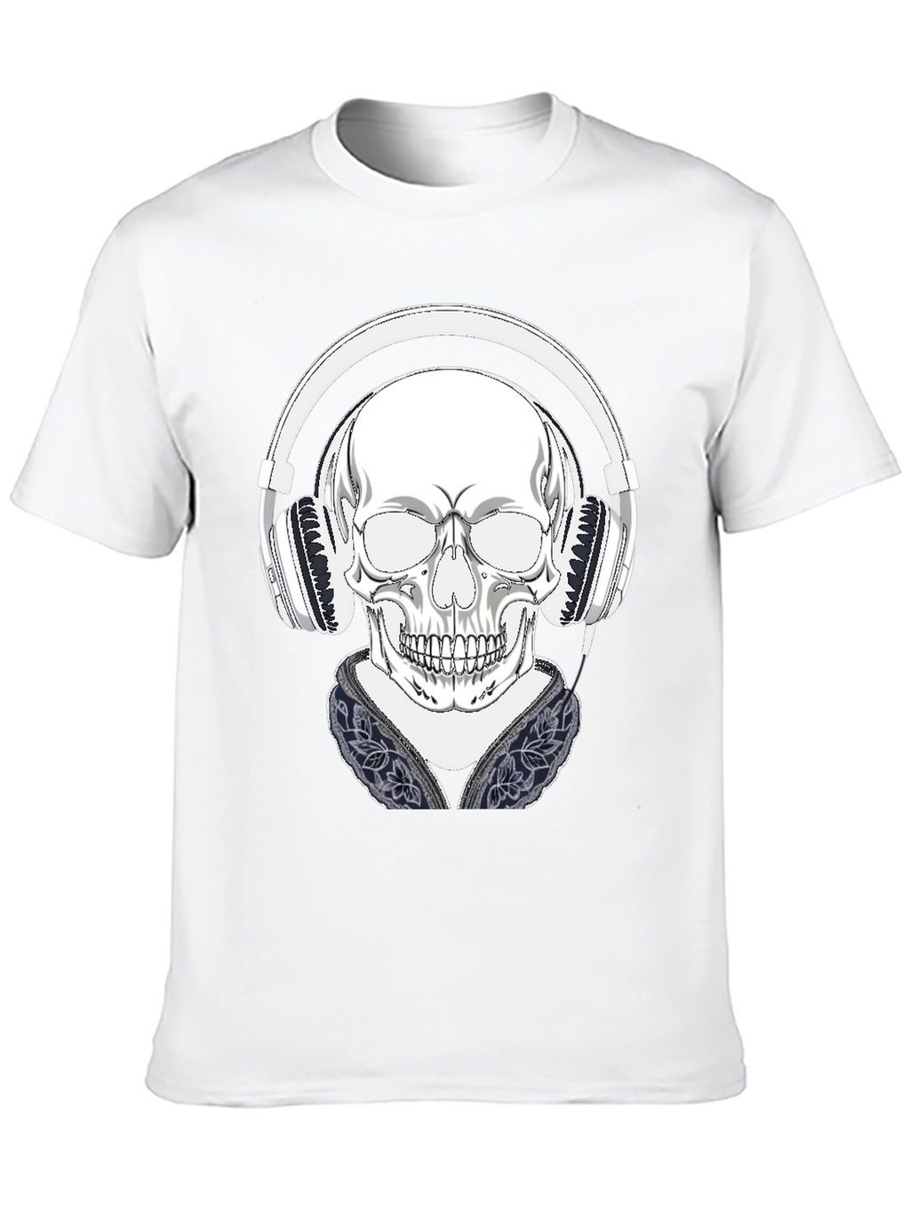 Skull with Headphones Graphic Tee - Black