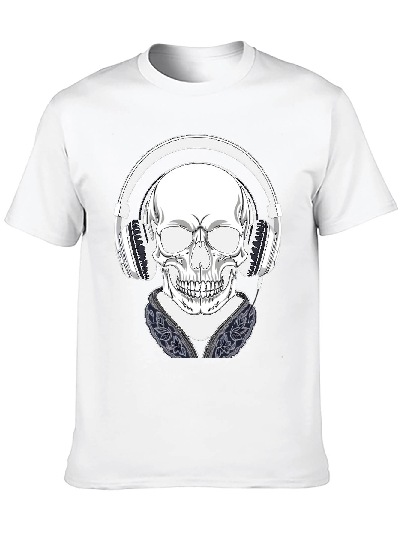 Skull with Headphones Graphic Tee - Black