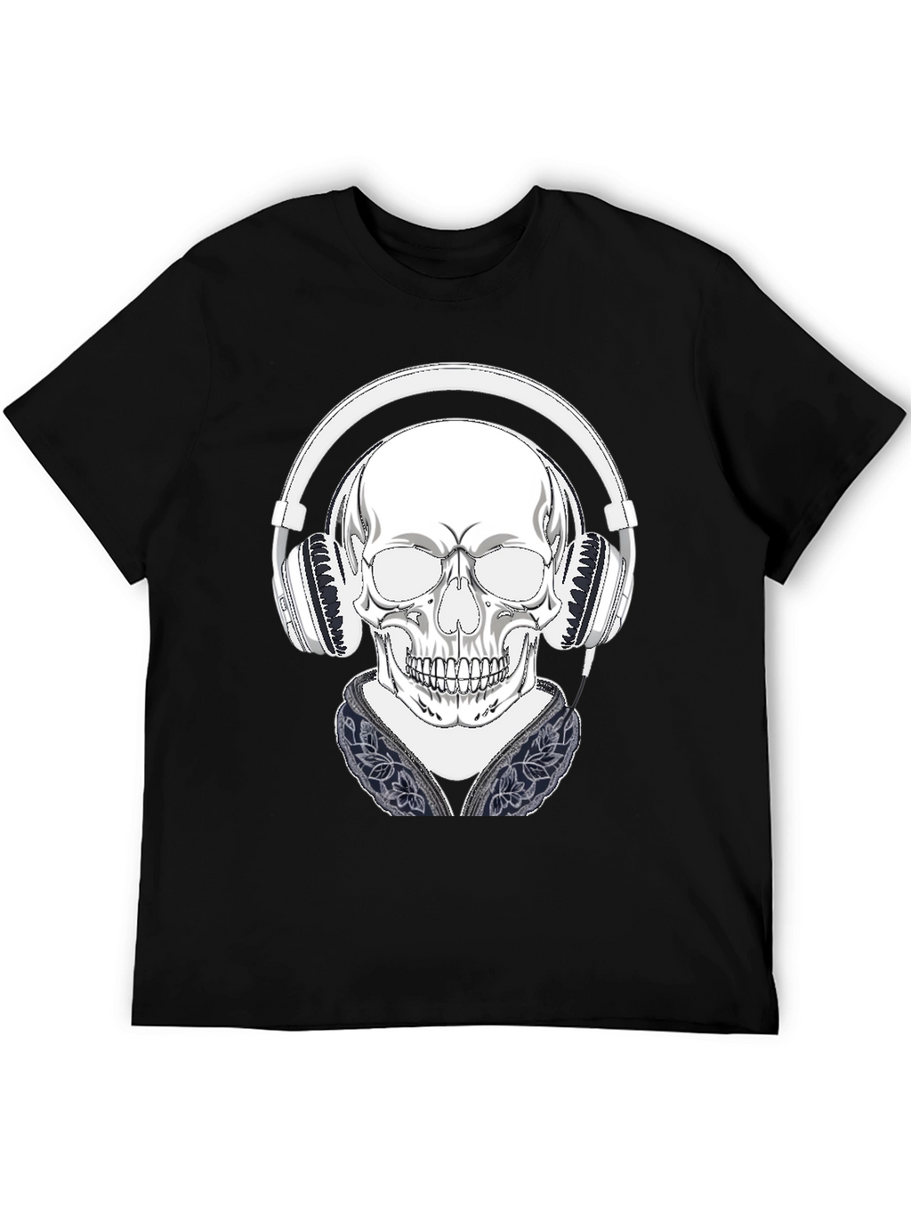 Skull with Headphones Graphic Tee - Black