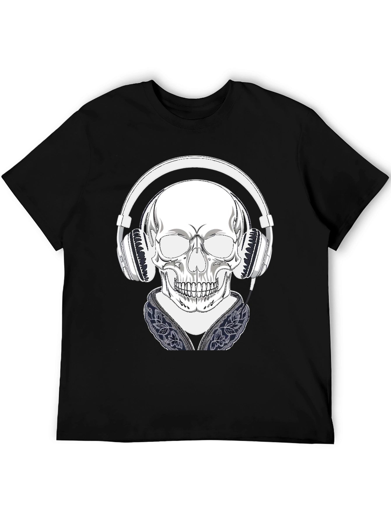 Skull with Headphones Graphic Tee - Black