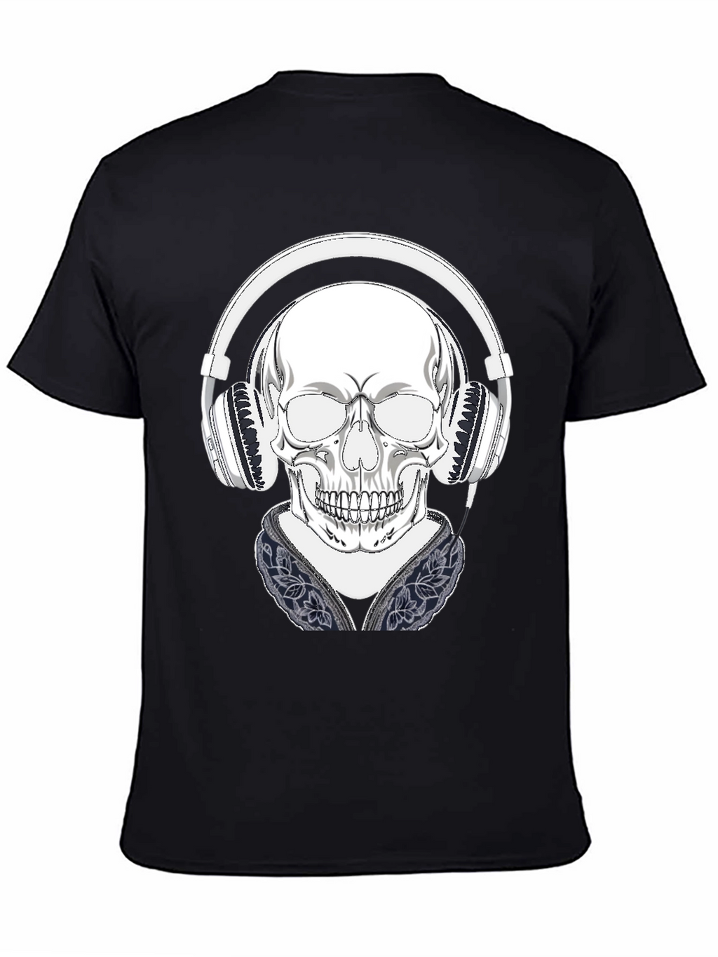 Skull with Headphones Graphic Tee - Black
