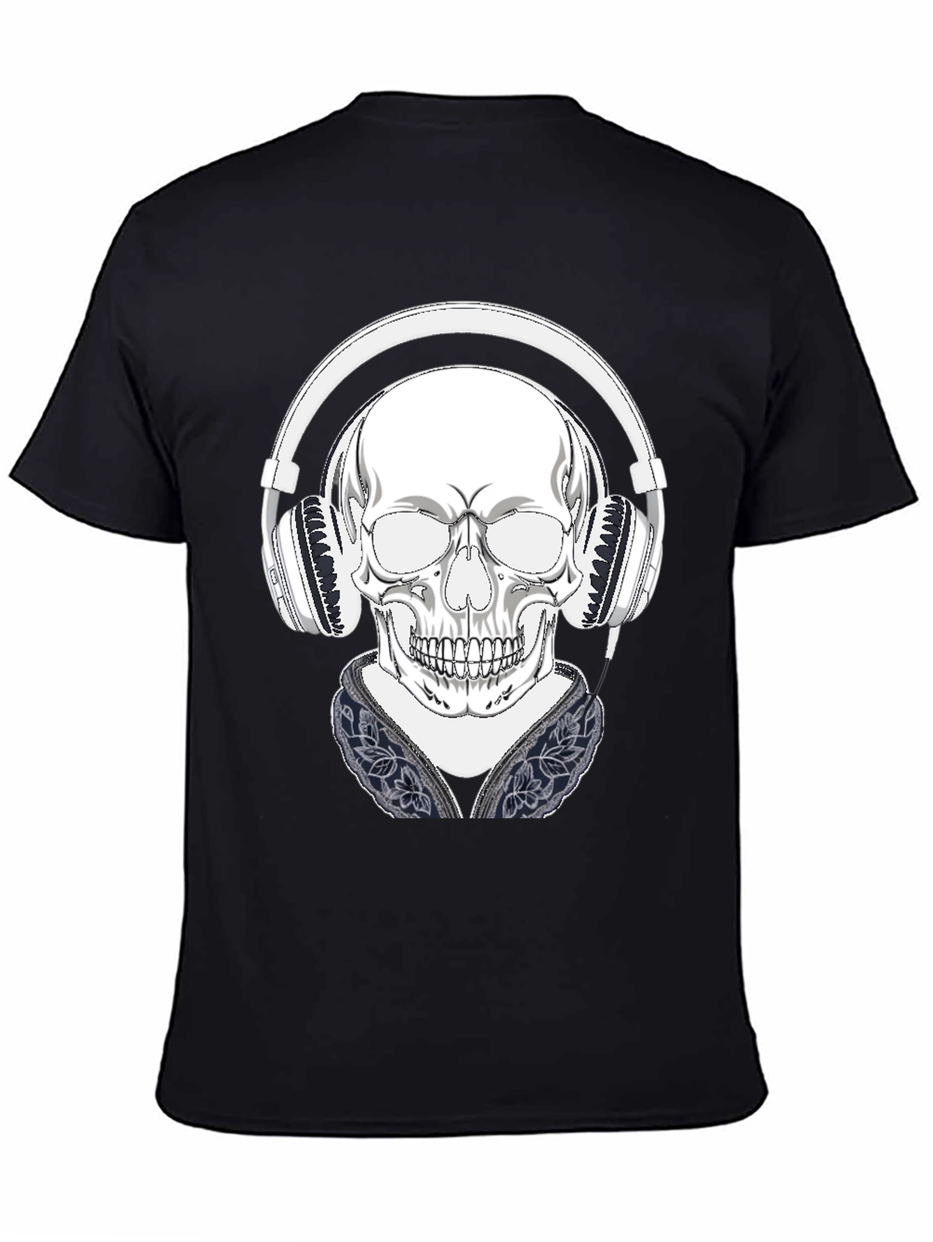 Skull with Headphones Graphic Tee - Black