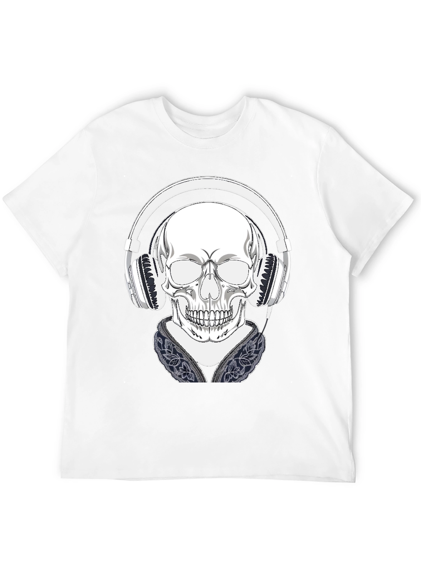 Skull with Headphones Graphic Tee - Black