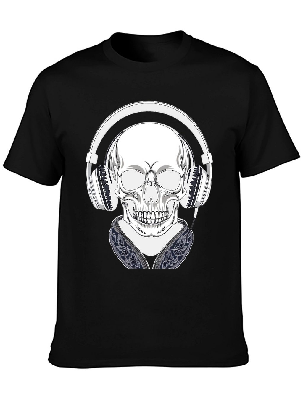 Skull with Headphones Graphic Tee - Black