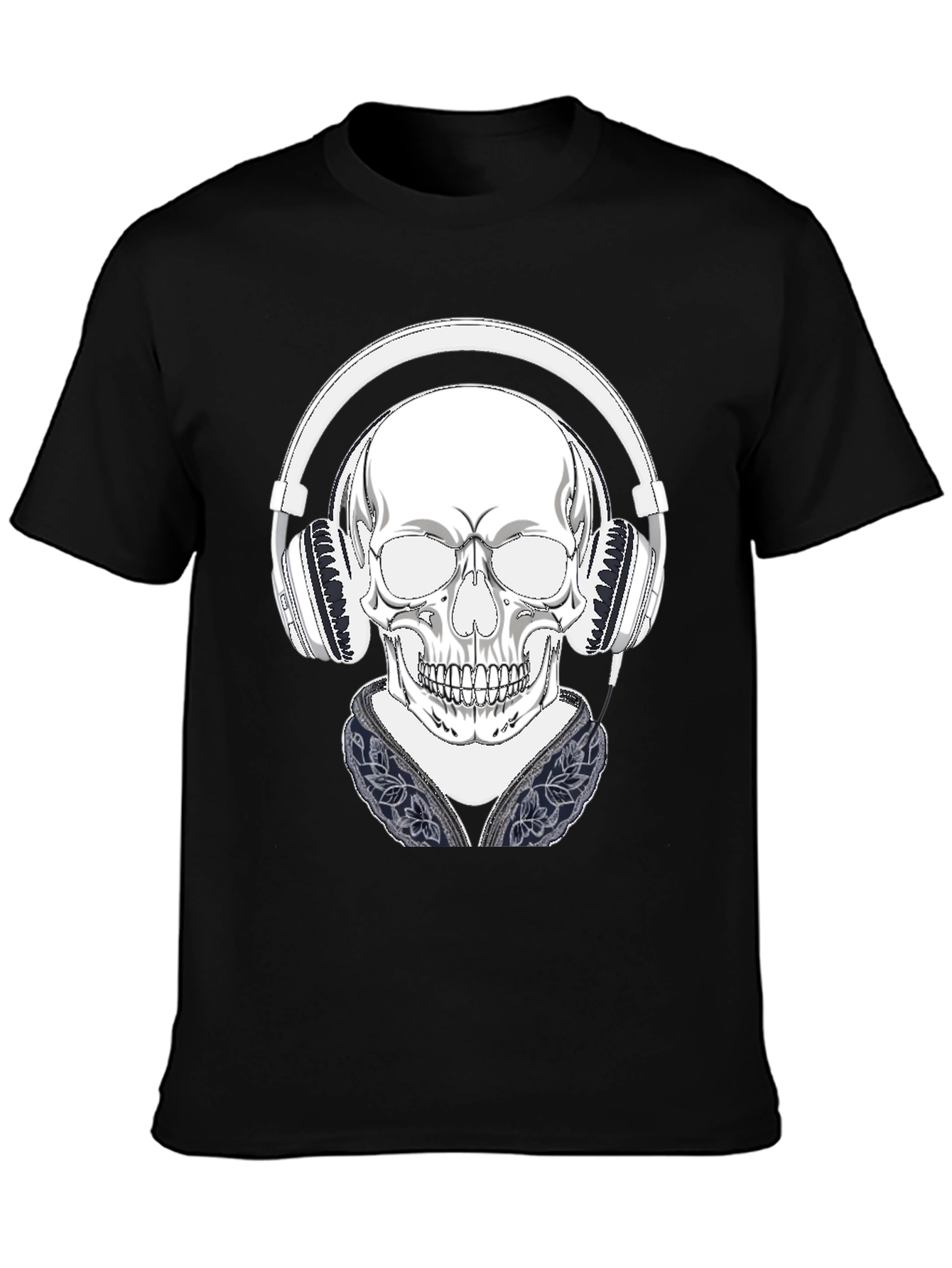 Skull with Headphones Graphic Tee - Black