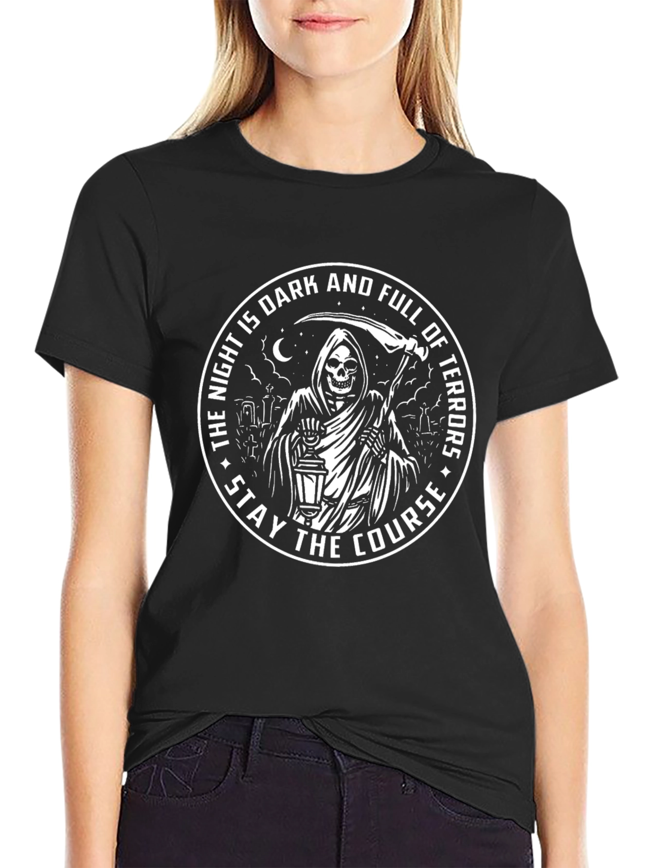 Grim Reaper Graphic T-Shirt The Night Is Dark And Full Of Terrors