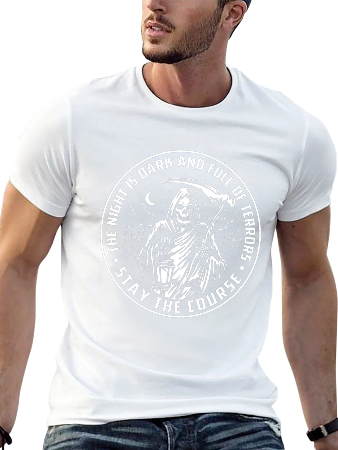 Grim Reaper Graphic T-Shirt The Night Is Dark And Full Of Terrors