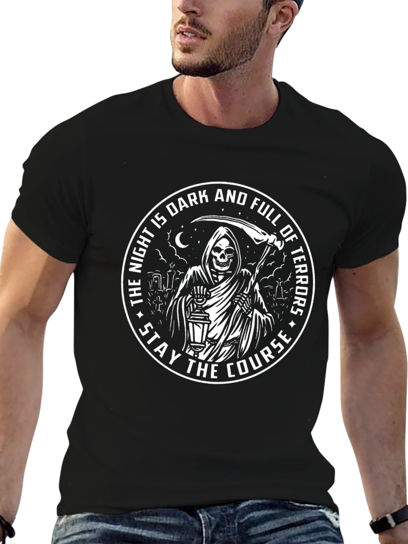Grim Reaper Graphic T-Shirt The Night Is Dark And Full Of Terrors