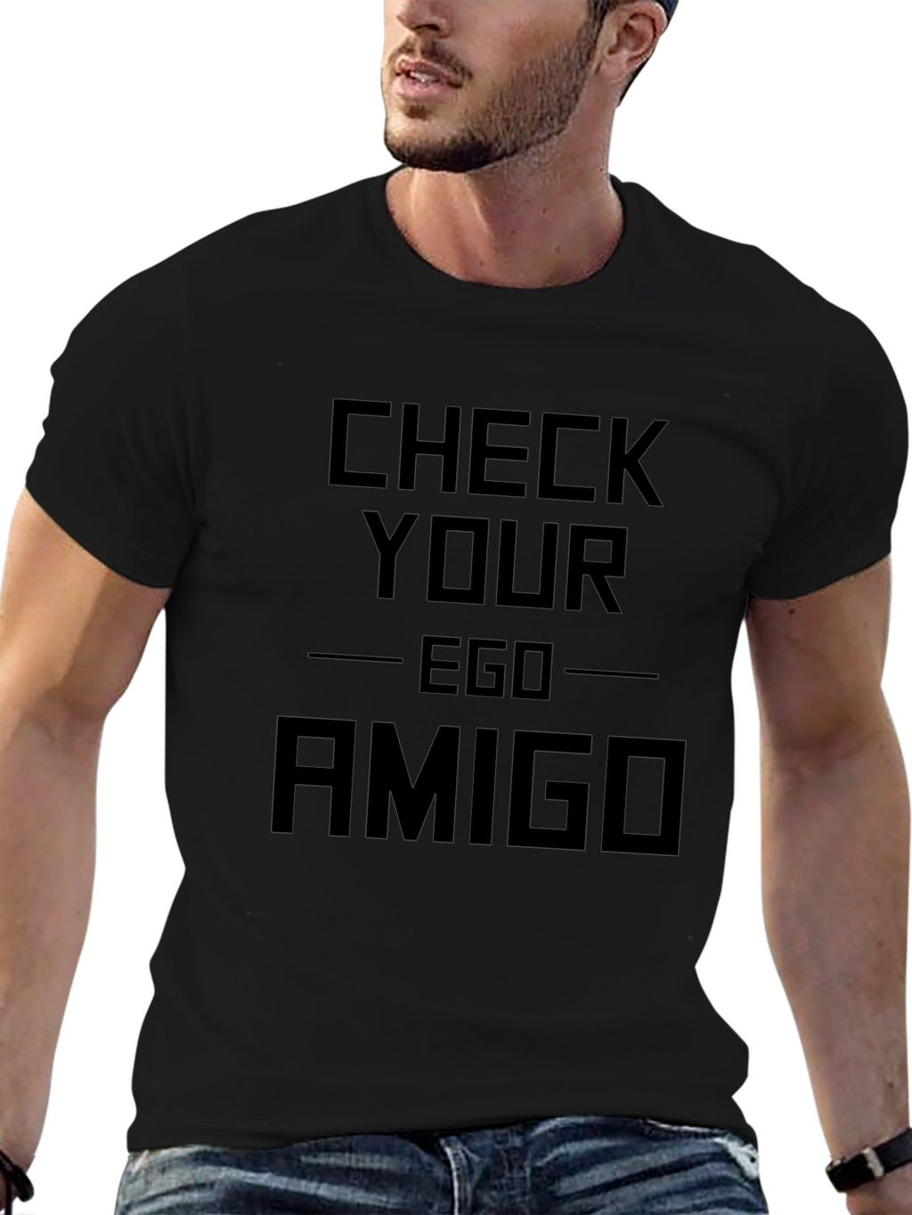 Check Your Ego Amigo Graphic T-Shirt - Black