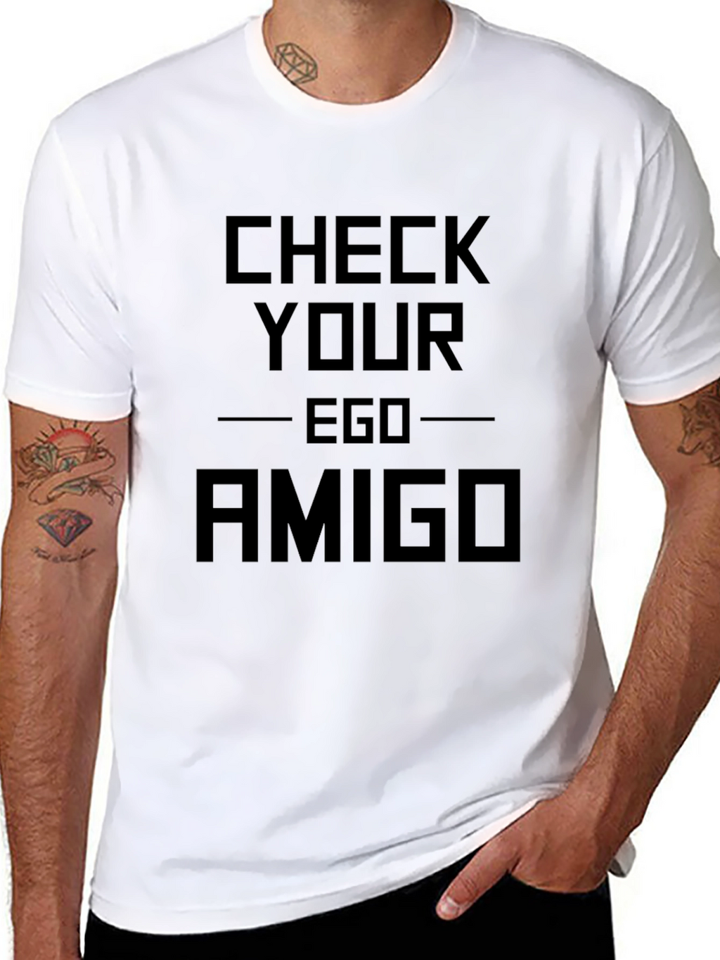 Check Your Ego Amigo Graphic T-Shirt - Black
