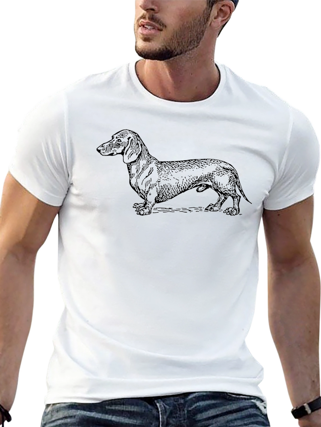 Dachshund Dog Graphic Tee - Black Cotton T-Shirt