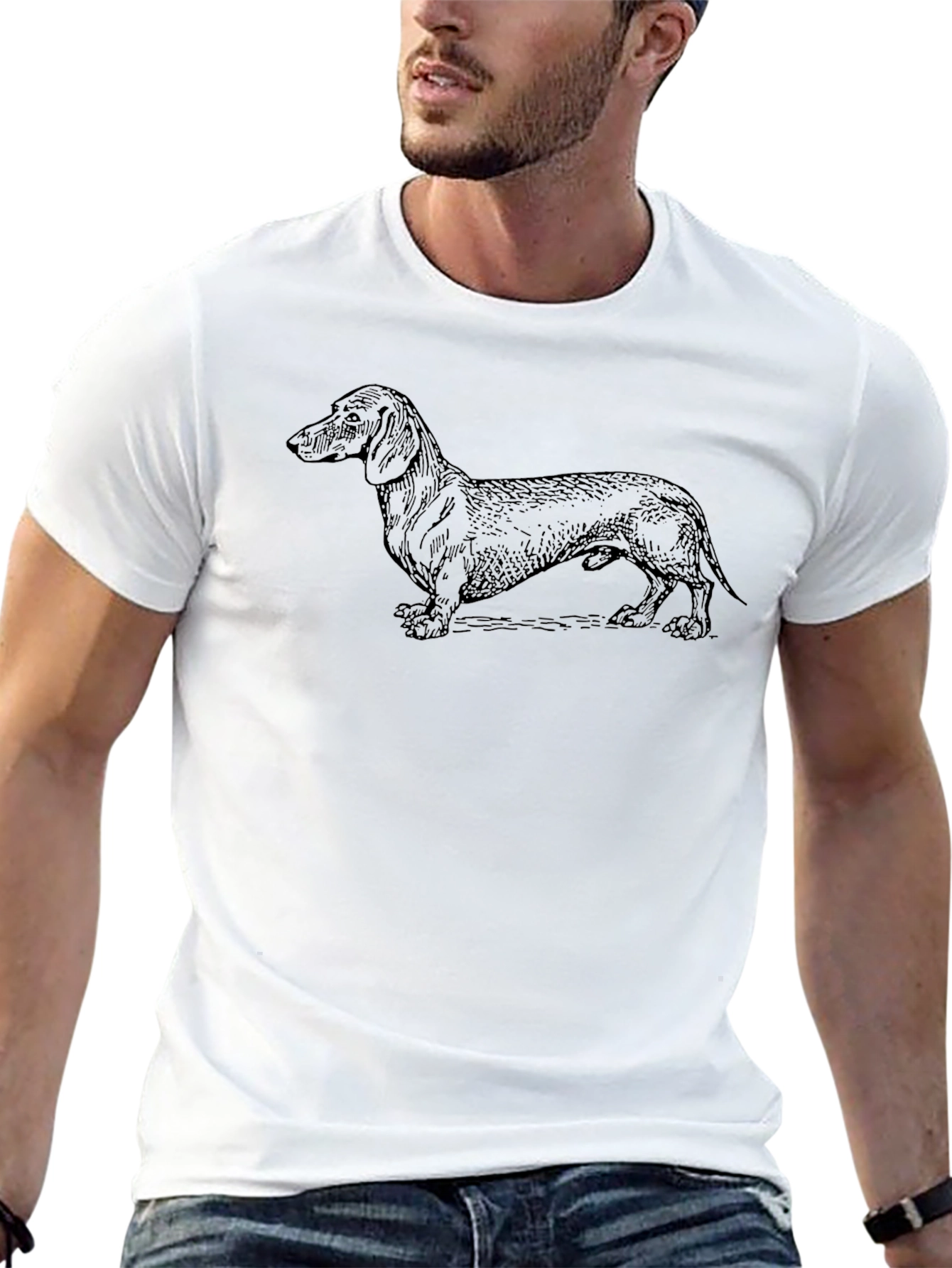 Dachshund Dog Graphic Tee - Black Cotton T-Shirt