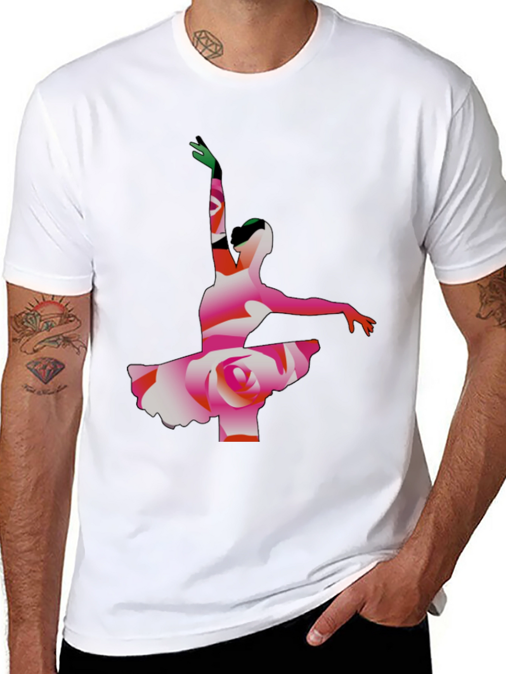Ballerina Rose Graphic Tee - Artistic Mens T-Shirt