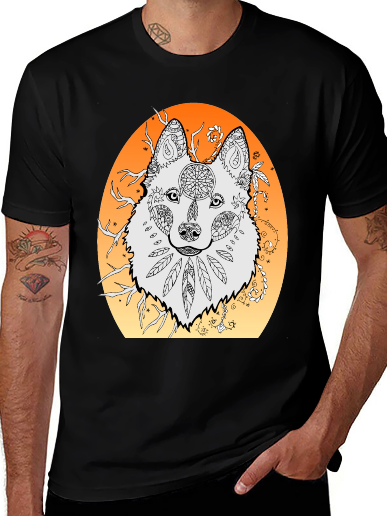 Wolf Mandala Graphic Tee - Unique Artistic Design