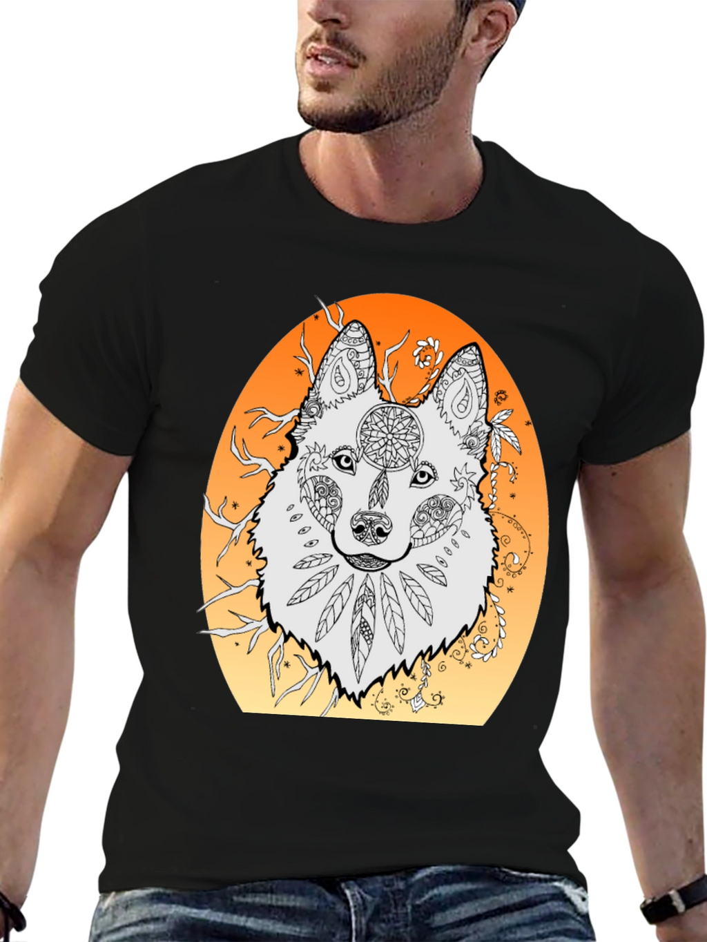 Wolf Mandala Graphic Tee - Unique Artistic Design