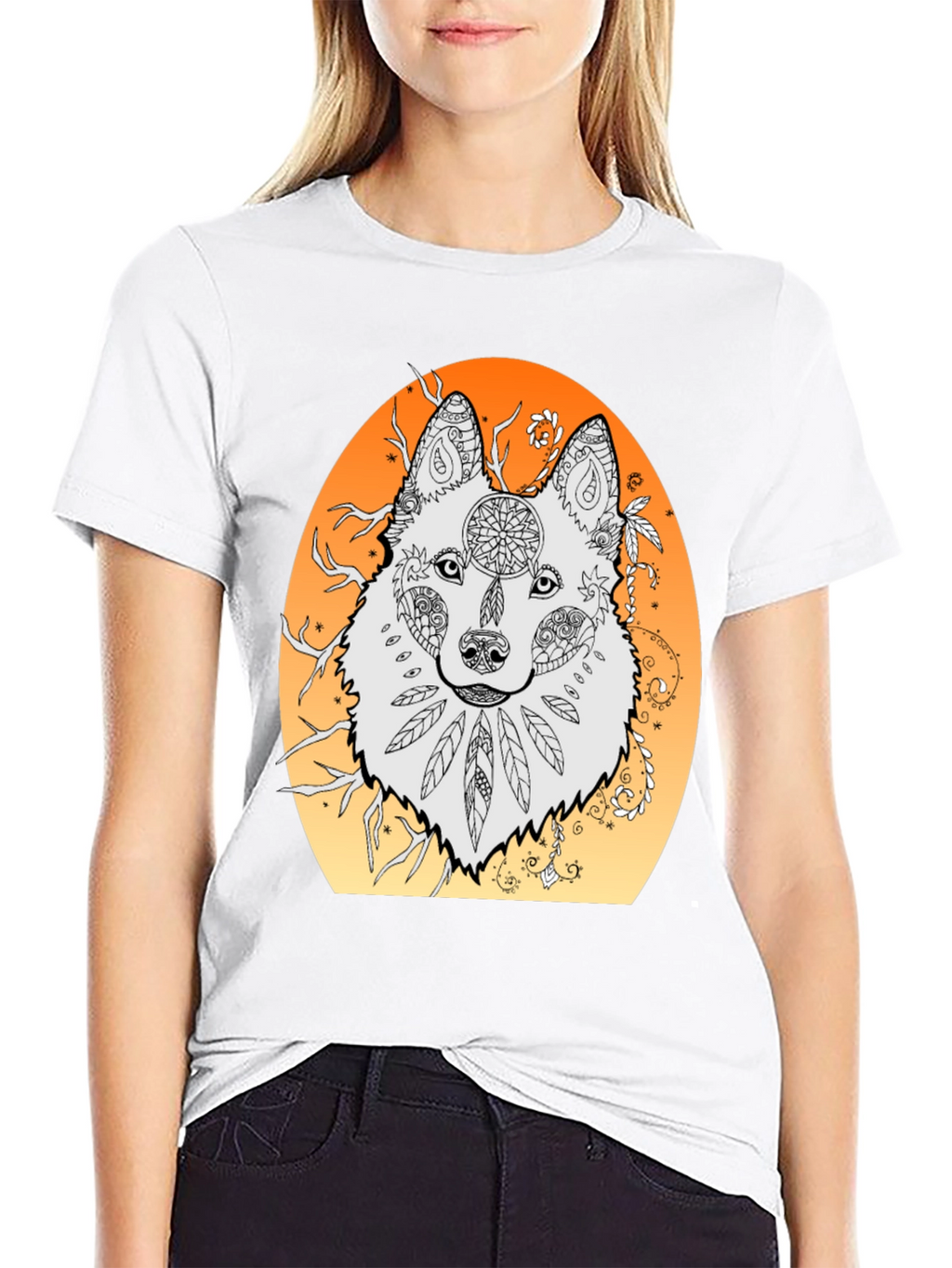 Wolf Mandala Graphic Tee - Unique Artistic Design