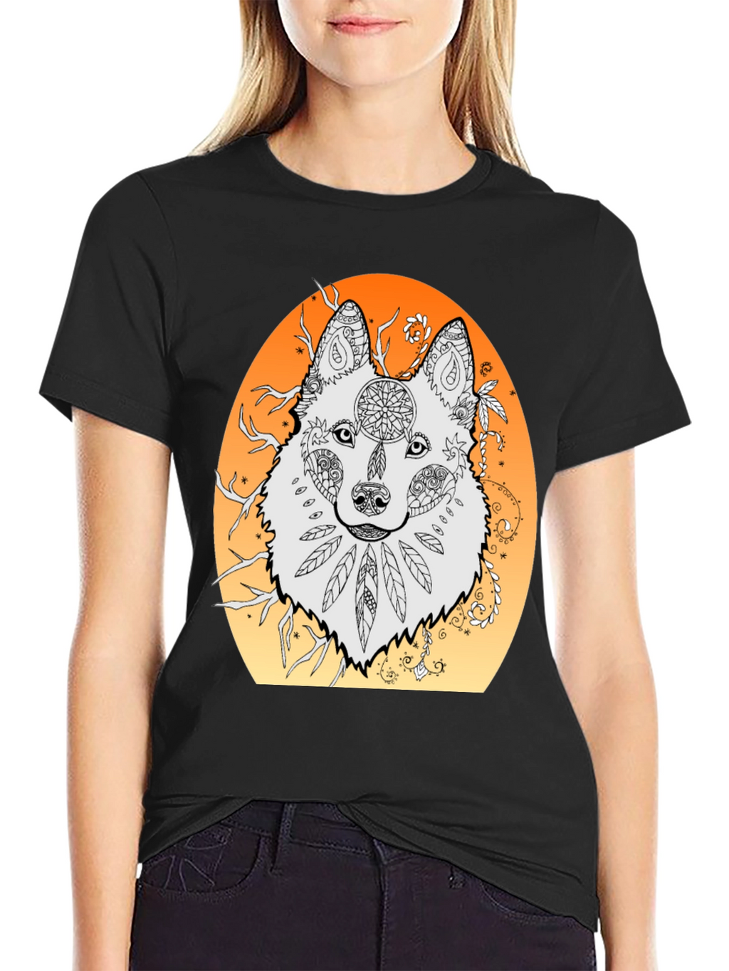 Wolf Mandala Graphic Tee - Unique Artistic Design