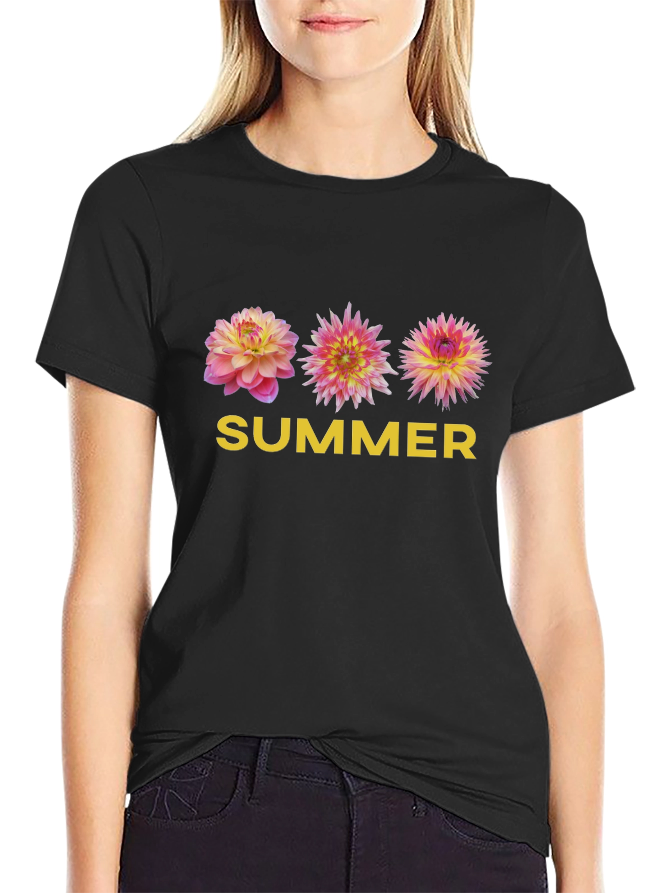 Summer Floral Graphic Tee - Soft Black T-Shirt