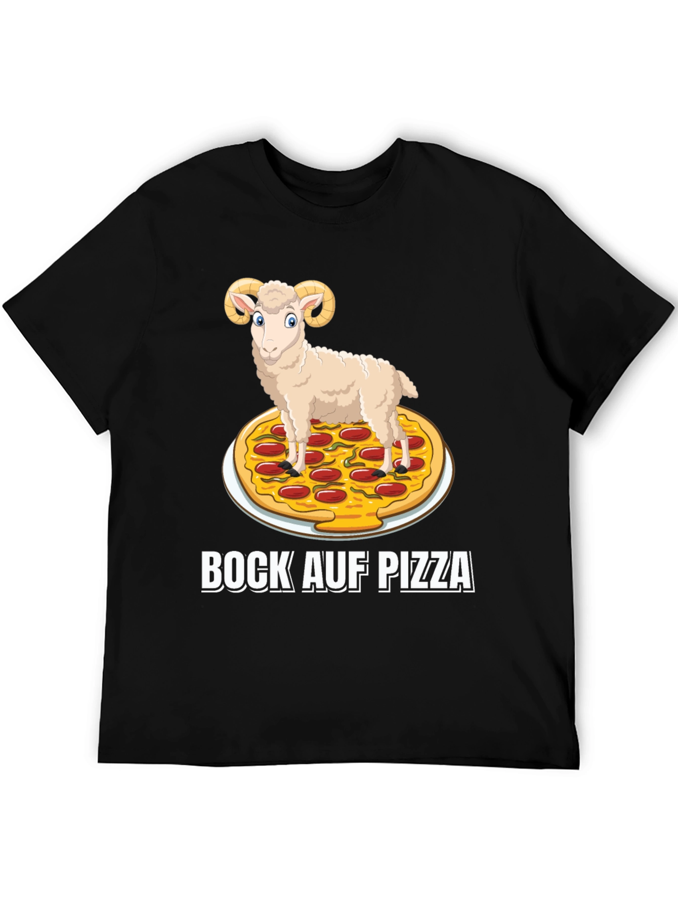 Bock Auf Pizza Graphic Tee - Funny Ram on Pizza T-Shirt
