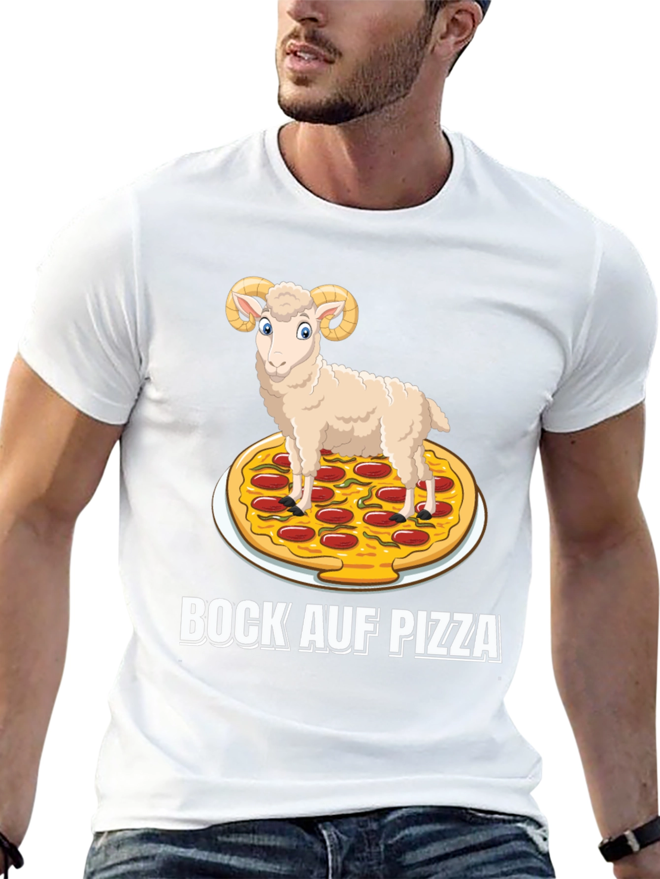 Bock Auf Pizza Graphic Tee - Funny Ram on Pizza T-Shirt