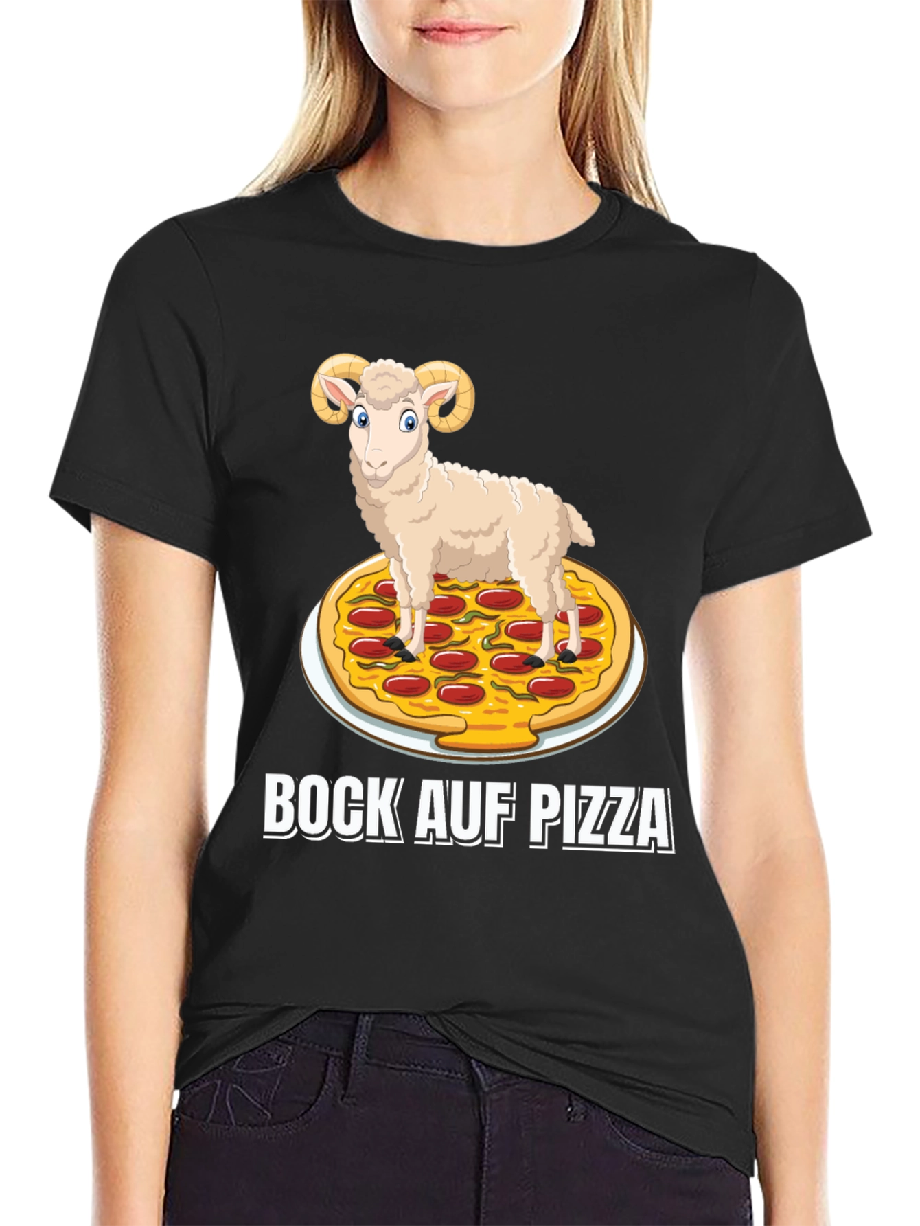 Bock Auf Pizza Graphic Tee - Funny Ram on Pizza T-Shirt