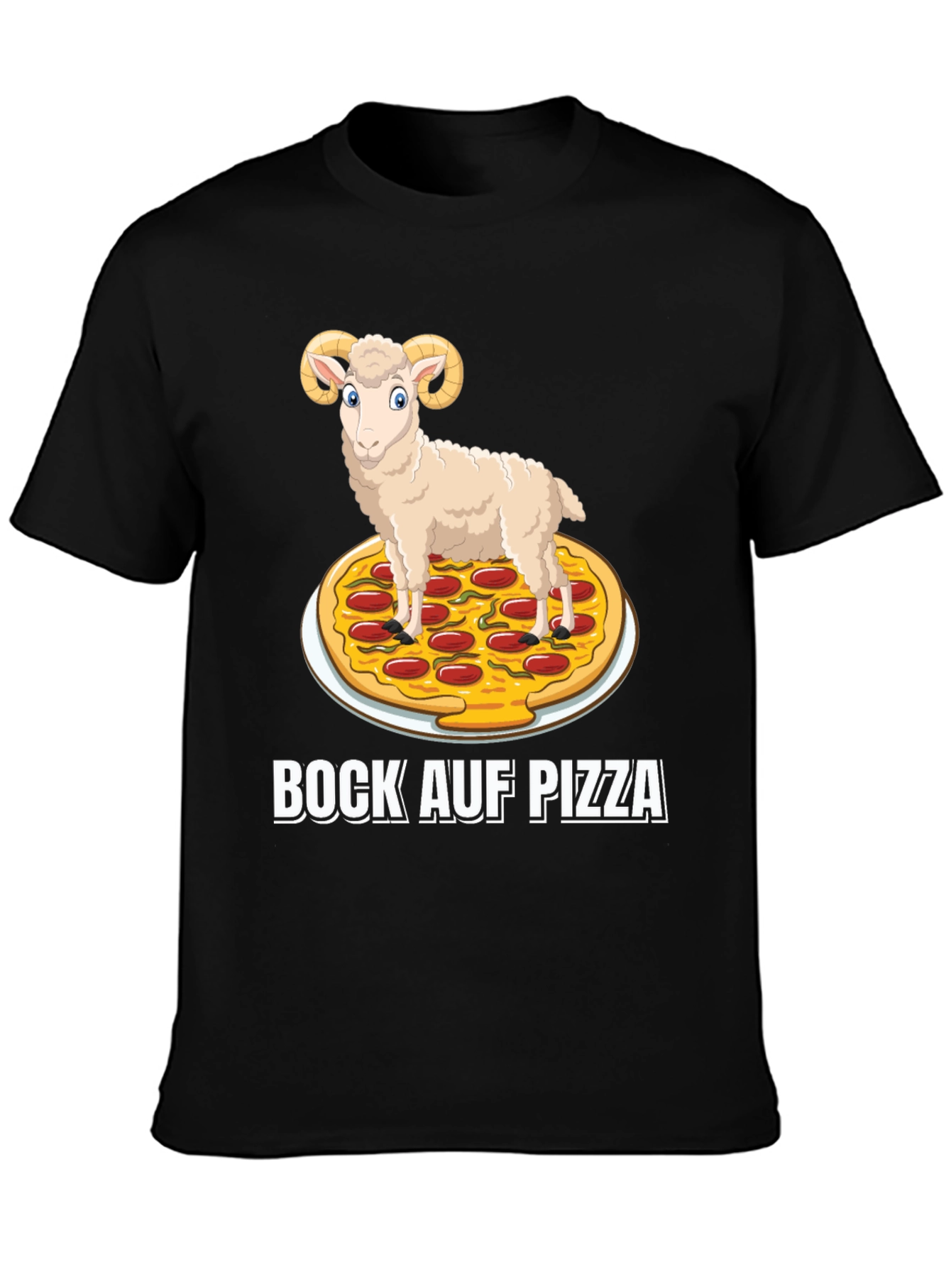 Bock Auf Pizza Graphic Tee - Funny Ram on Pizza T-Shirt