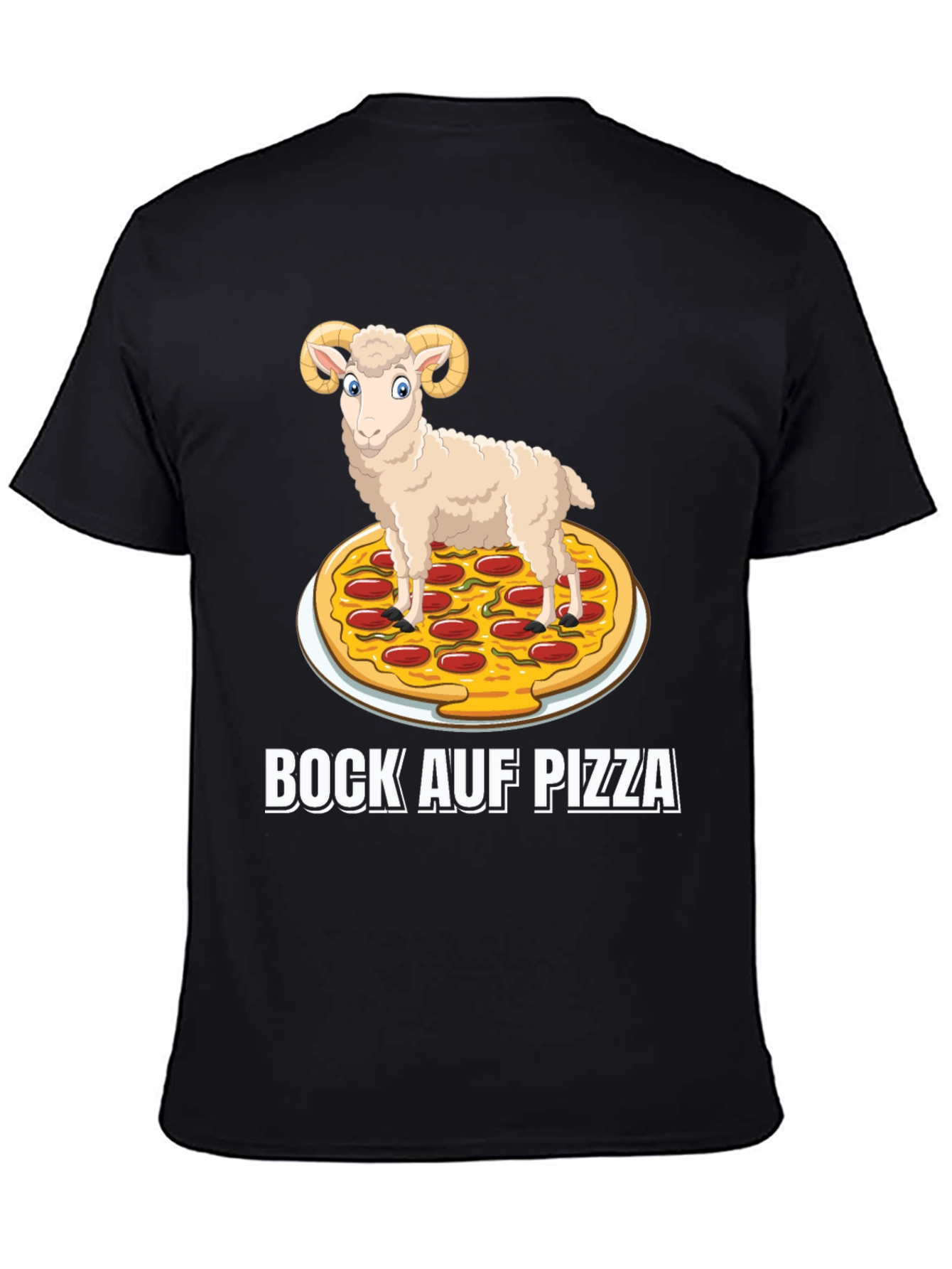 Bock Auf Pizza Graphic Tee - Funny Ram on Pizza T-Shirt