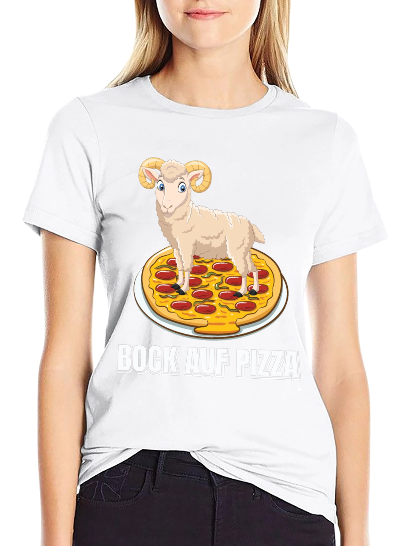 Bock Auf Pizza Graphic Tee - Funny Ram on Pizza T-Shirt