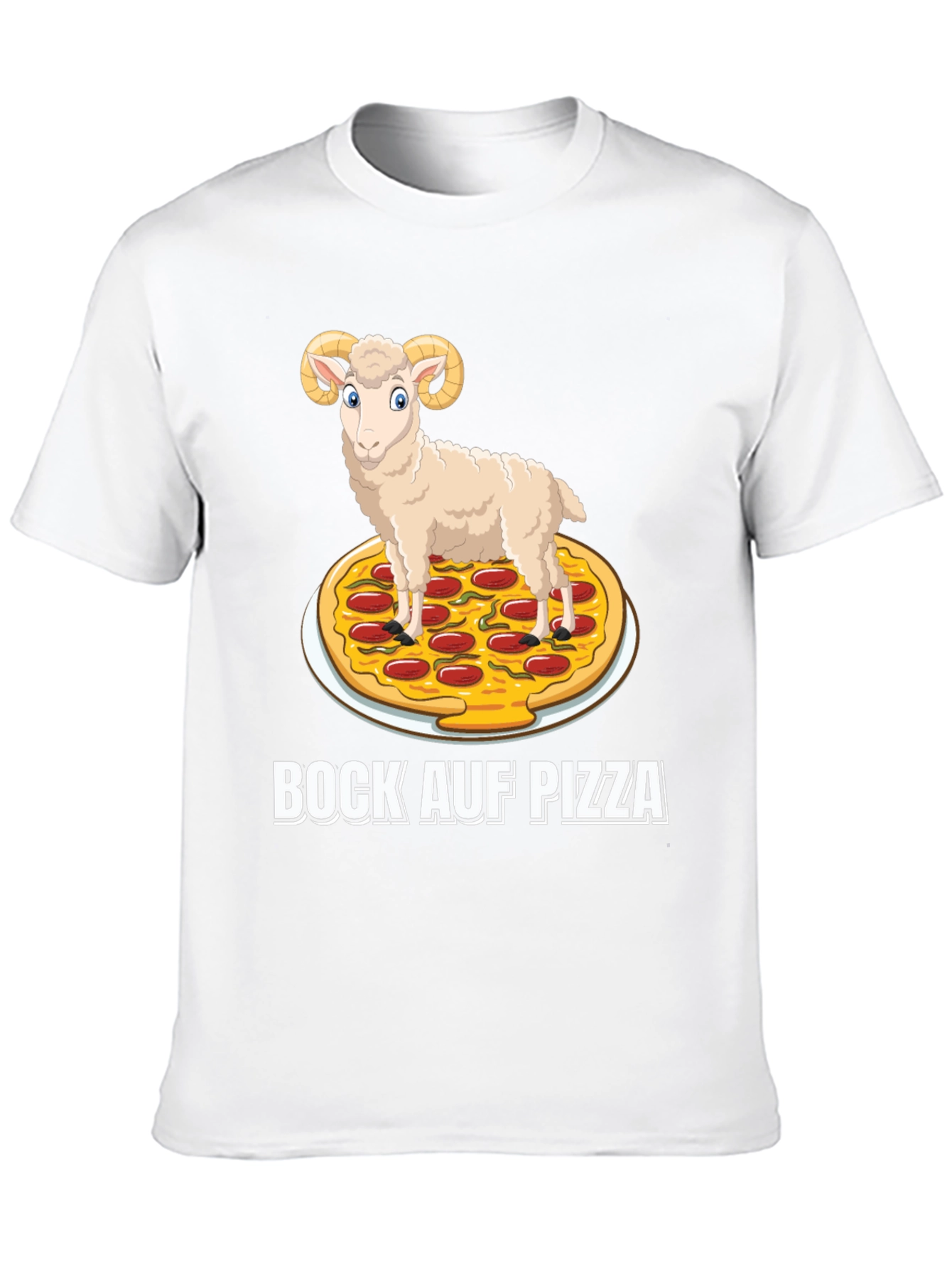 Bock Auf Pizza Graphic Tee - Funny Ram on Pizza T-Shirt