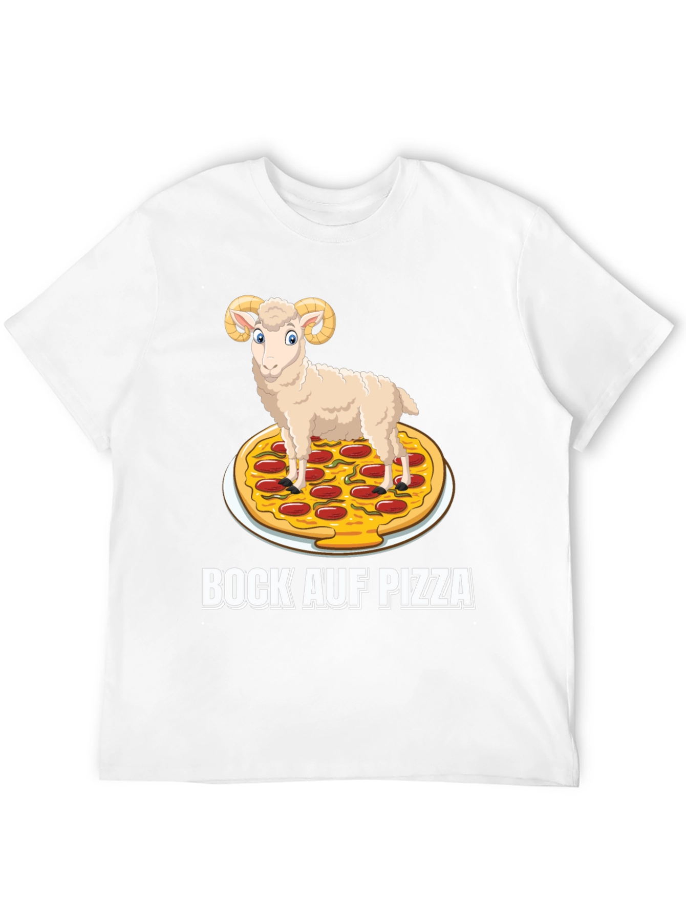 Bock Auf Pizza Graphic Tee - Funny Ram on Pizza T-Shirt