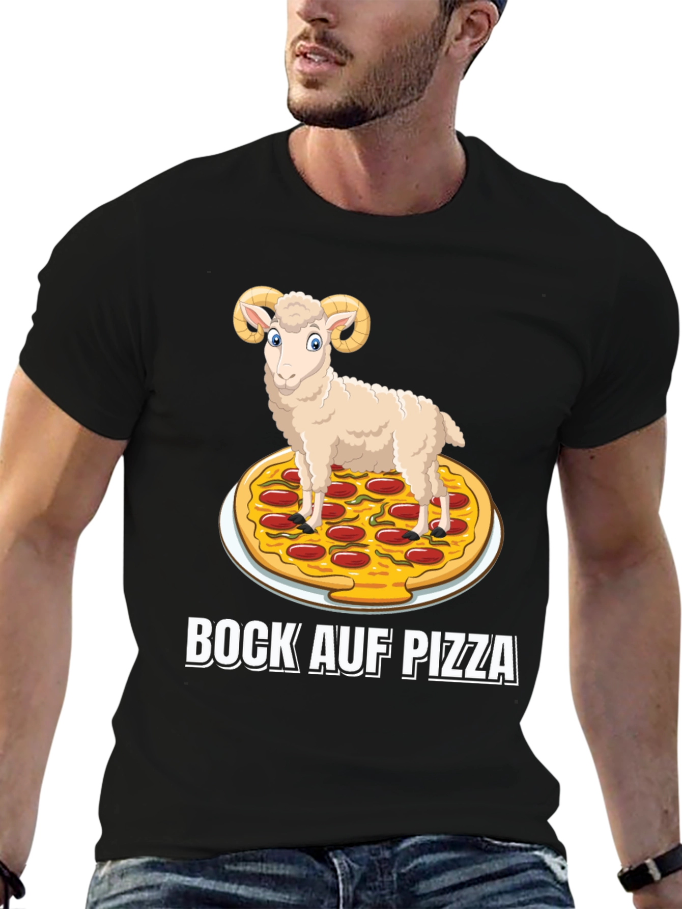 Bock Auf Pizza Graphic Tee - Funny Ram on Pizza T-Shirt