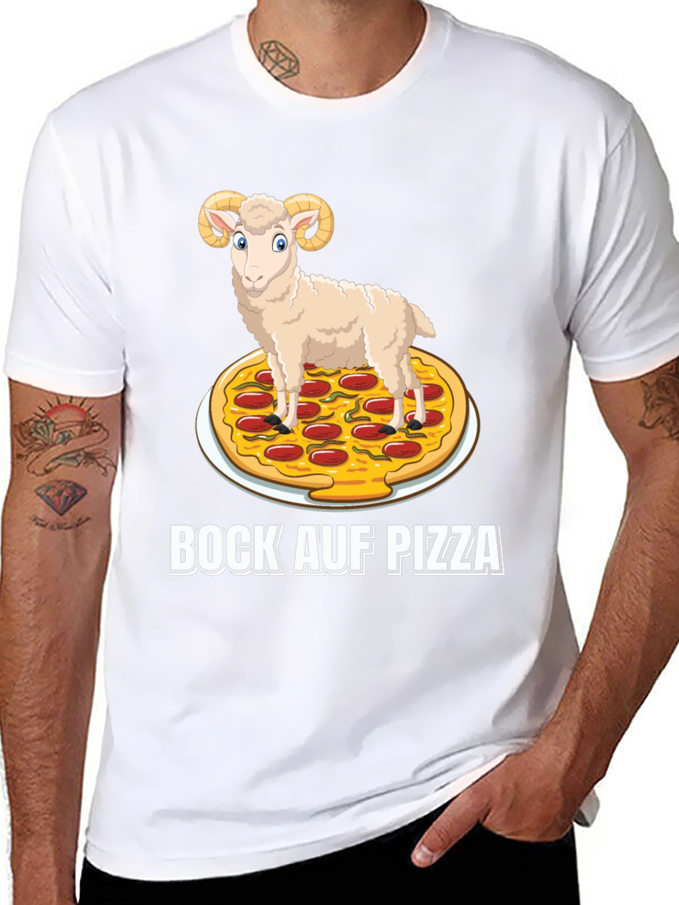 Bock Auf Pizza Graphic Tee - Funny Ram on Pizza T-Shirt
