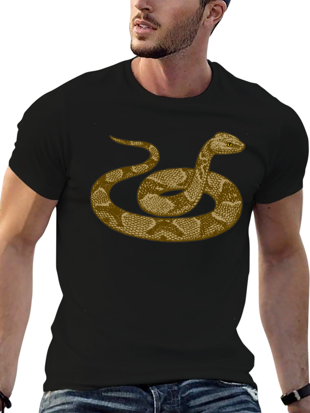 Rattlesnake Graphic Print Black T-Shirt