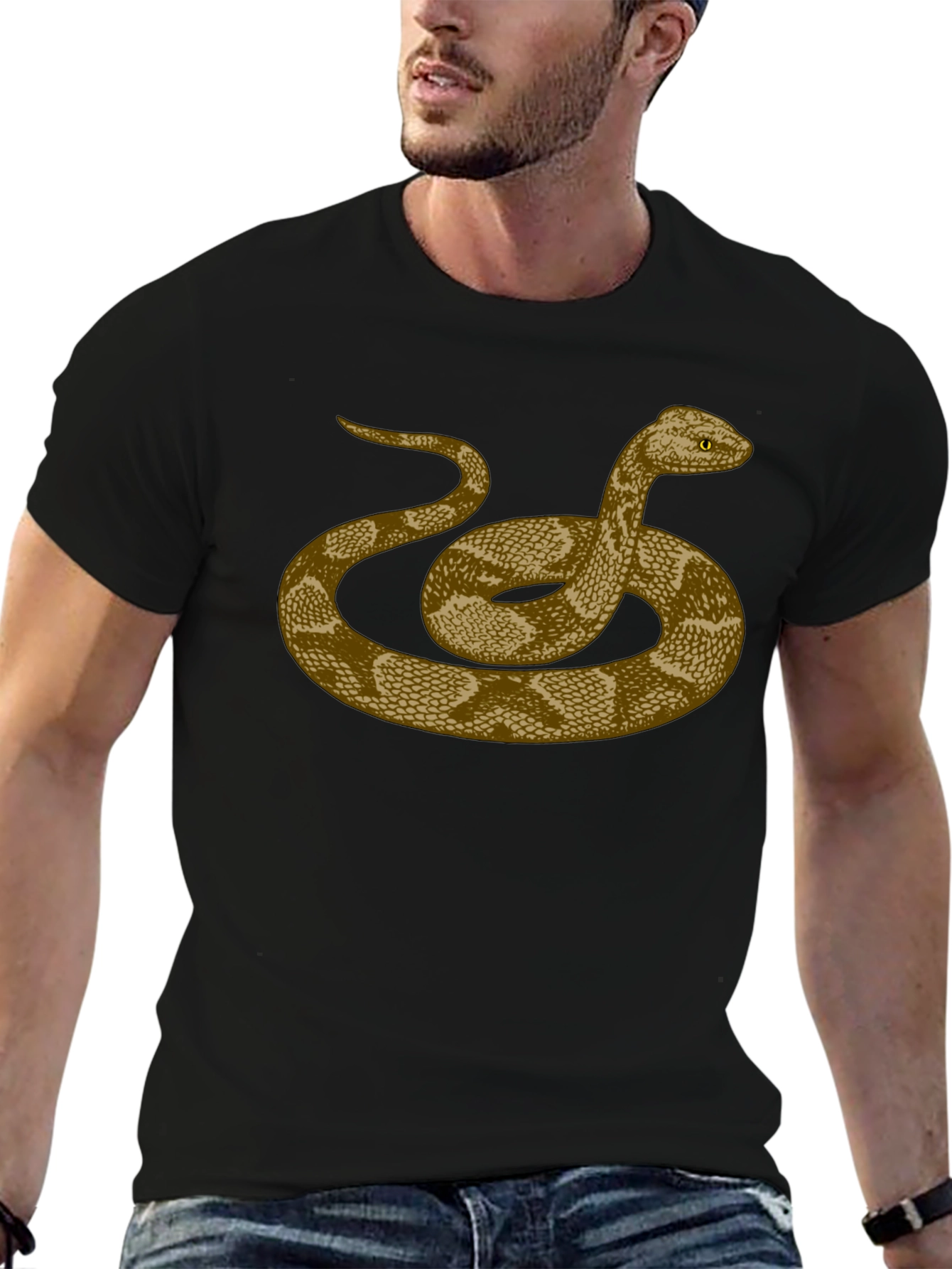 Rattlesnake Graphic Print Black T-Shirt