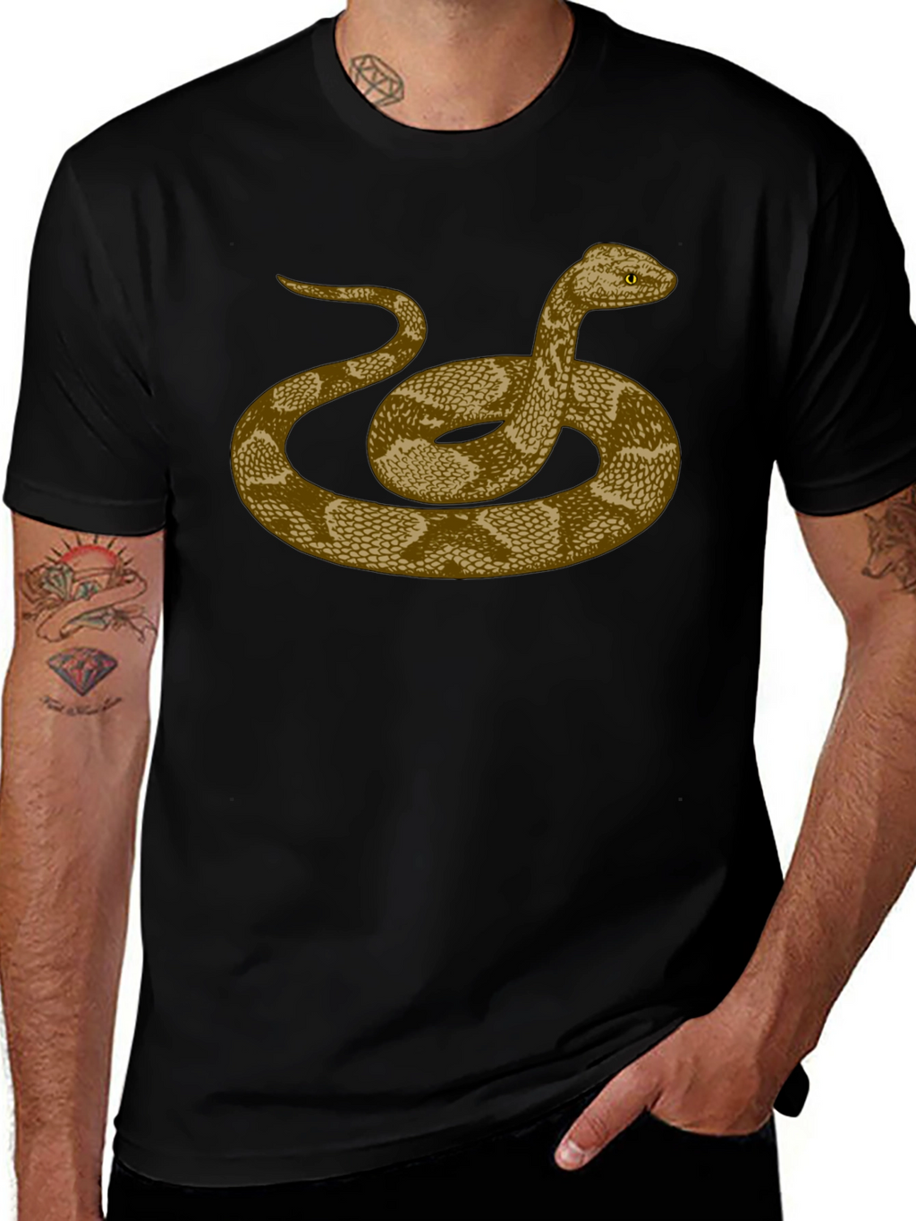 Rattlesnake Graphic Print Black T-Shirt