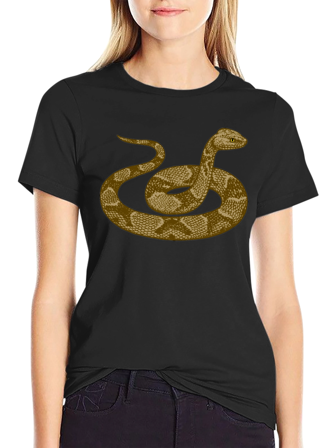 Rattlesnake Graphic Print Black T-Shirt