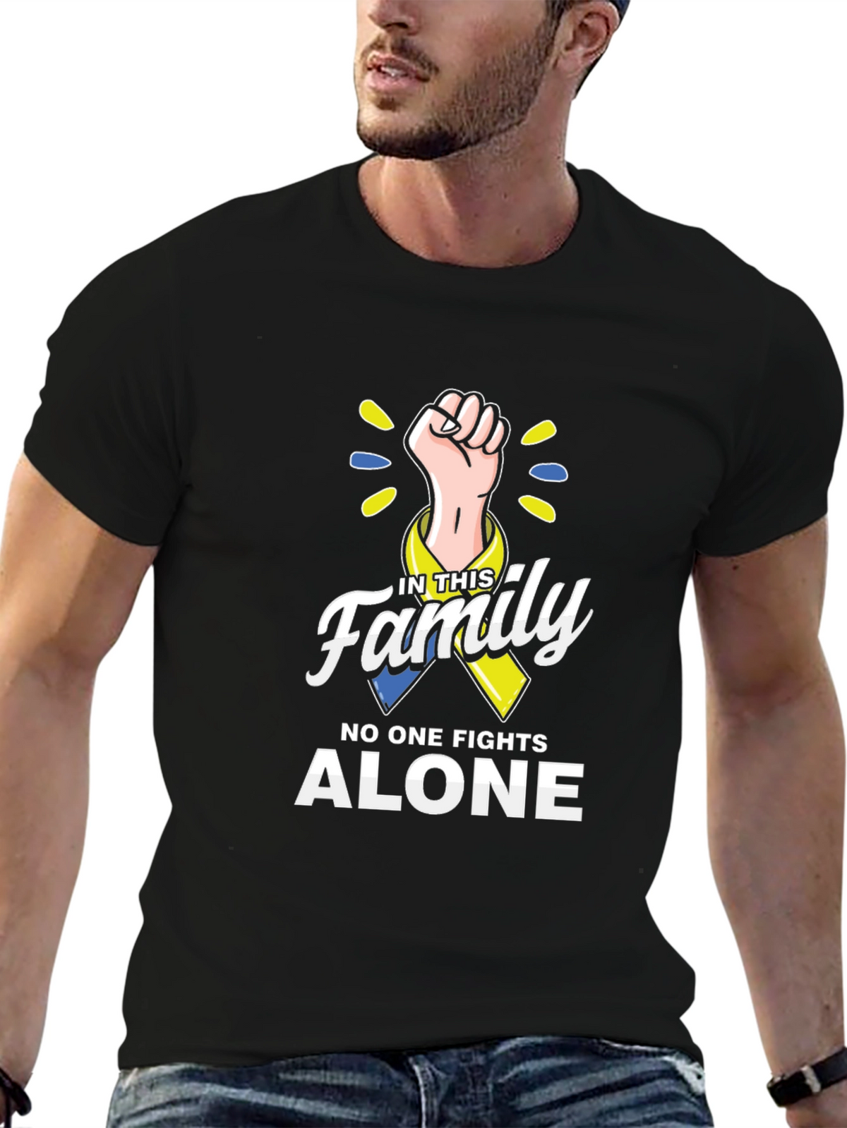 In This Family No One Fights Alone Down Syndrome Awareness T-Shirt