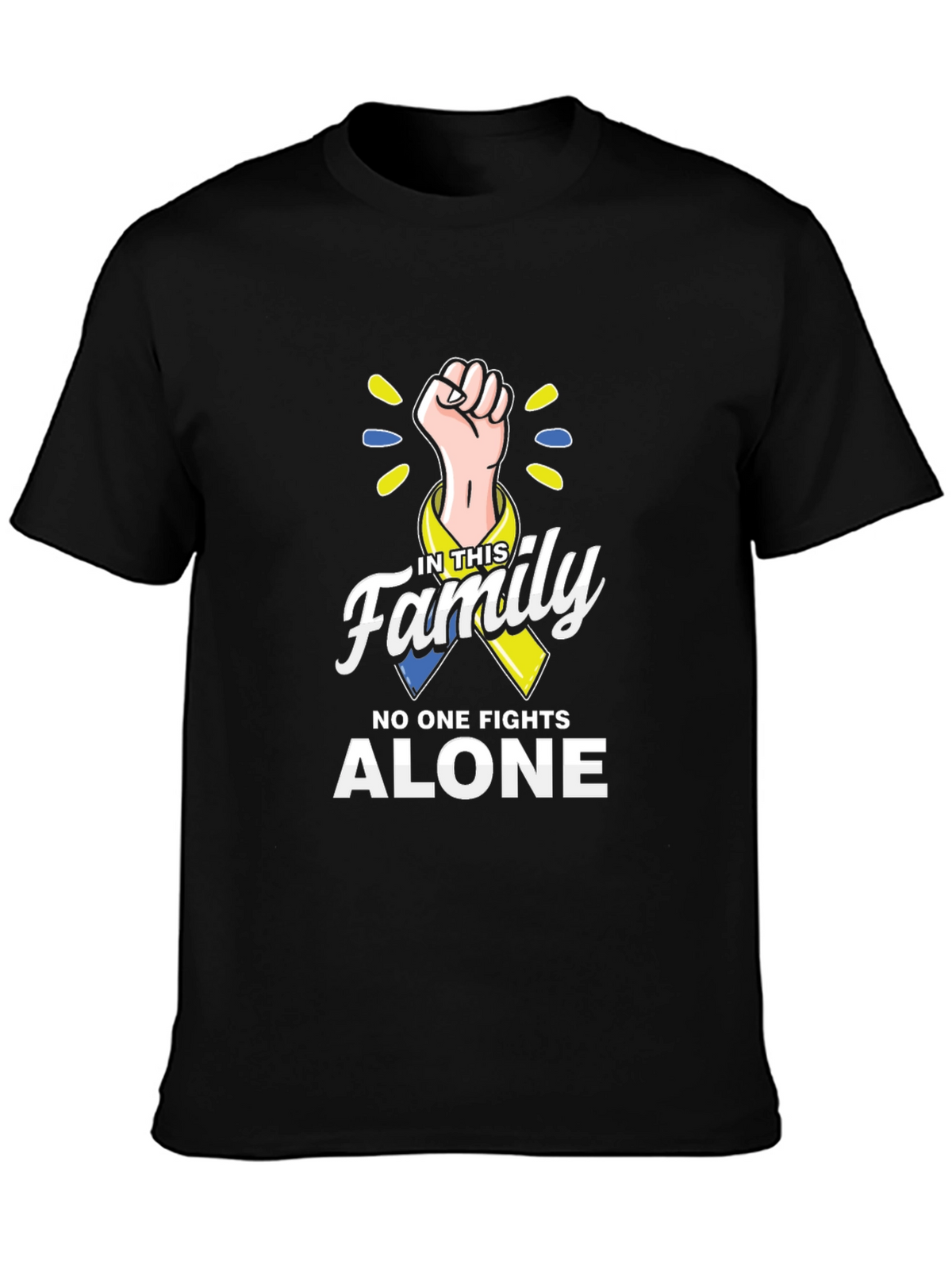 In This Family No One Fights Alone Down Syndrome Awareness T-Shirt