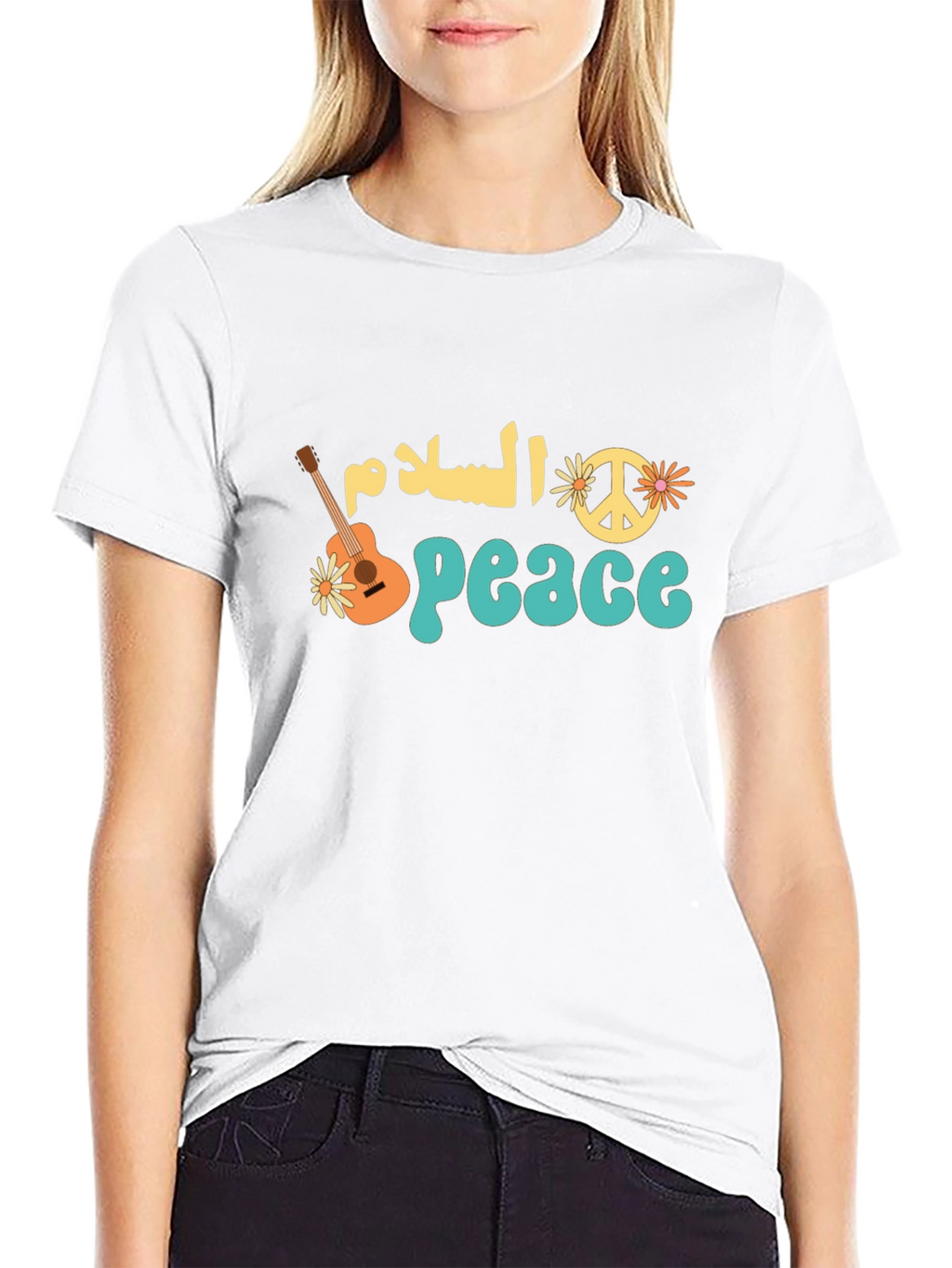 Peace T-Shirt - Arabic Text & Hippie Design