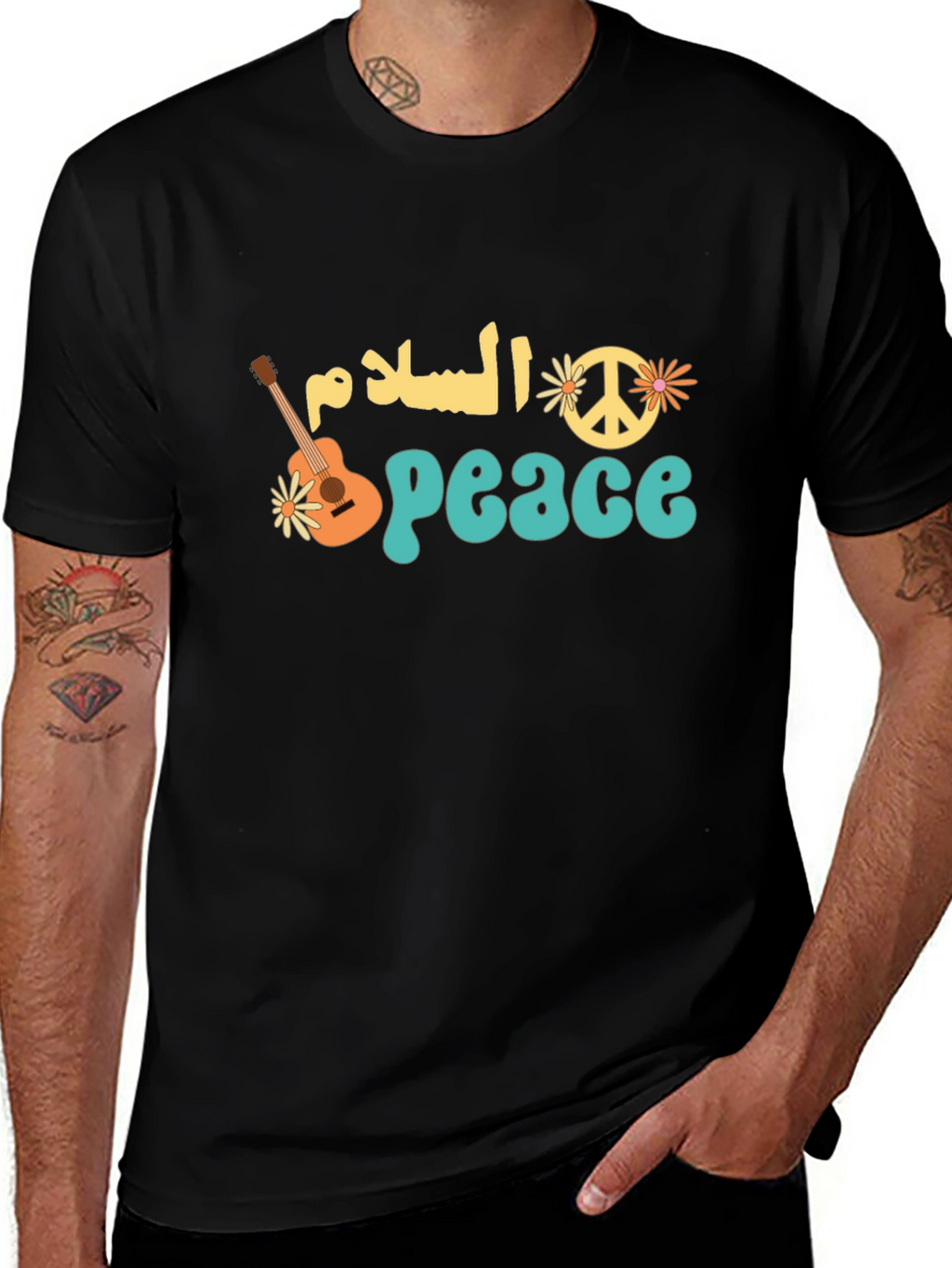 Peace T-Shirt - Arabic Text & Hippie Design