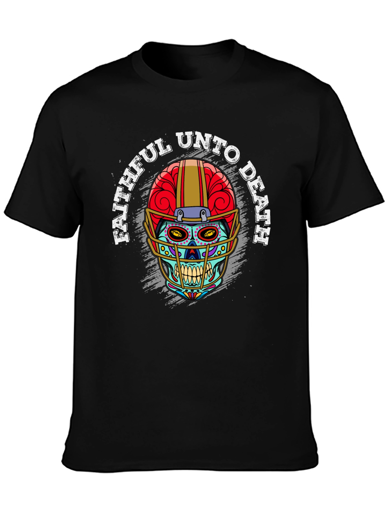 Faithful Unto Death Sugar Skull Football Helmet T-Shirt