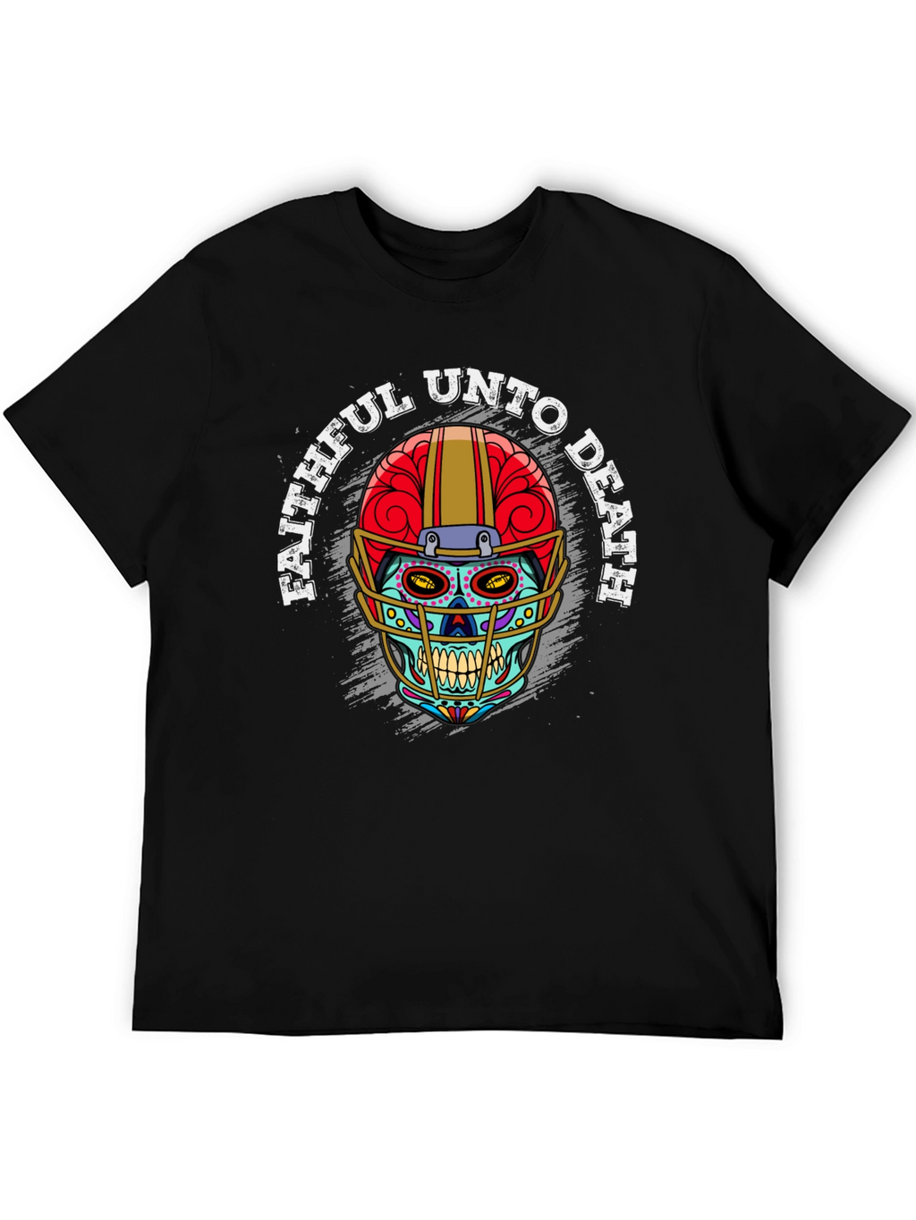Faithful Unto Death Sugar Skull Football Helmet T-Shirt