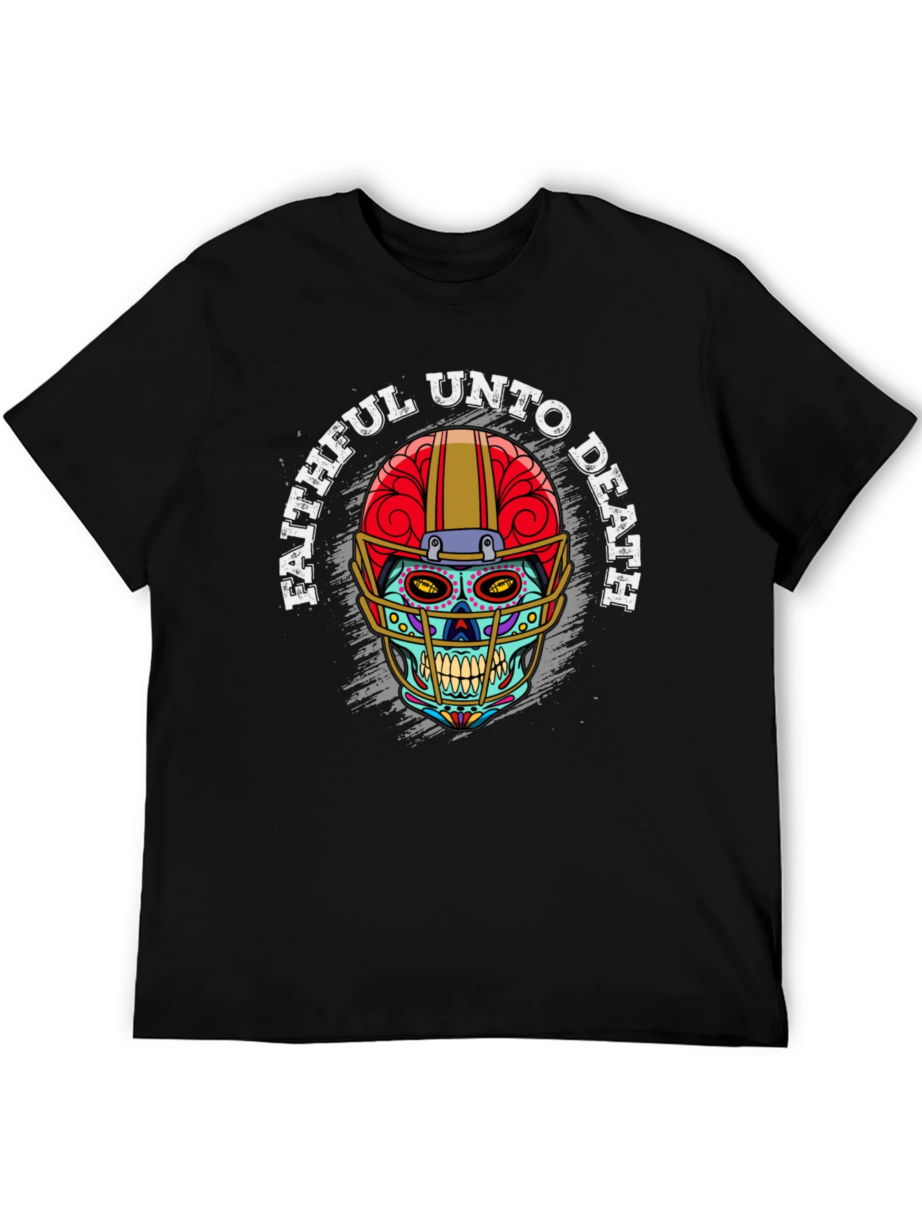 Faithful Unto Death Sugar Skull Football Helmet T-Shirt