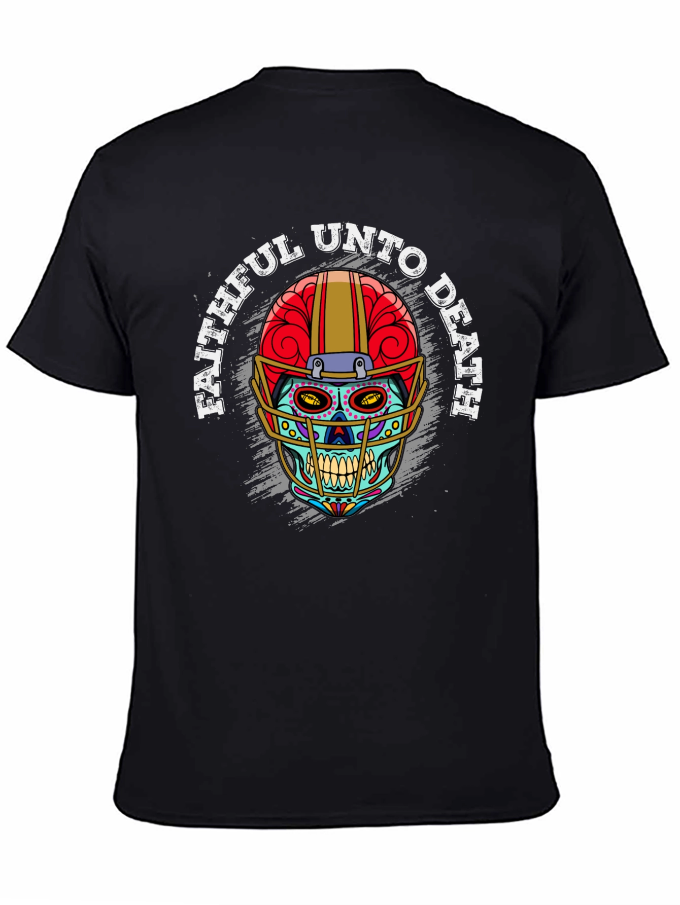 Faithful Unto Death Sugar Skull Football Helmet T-Shirt