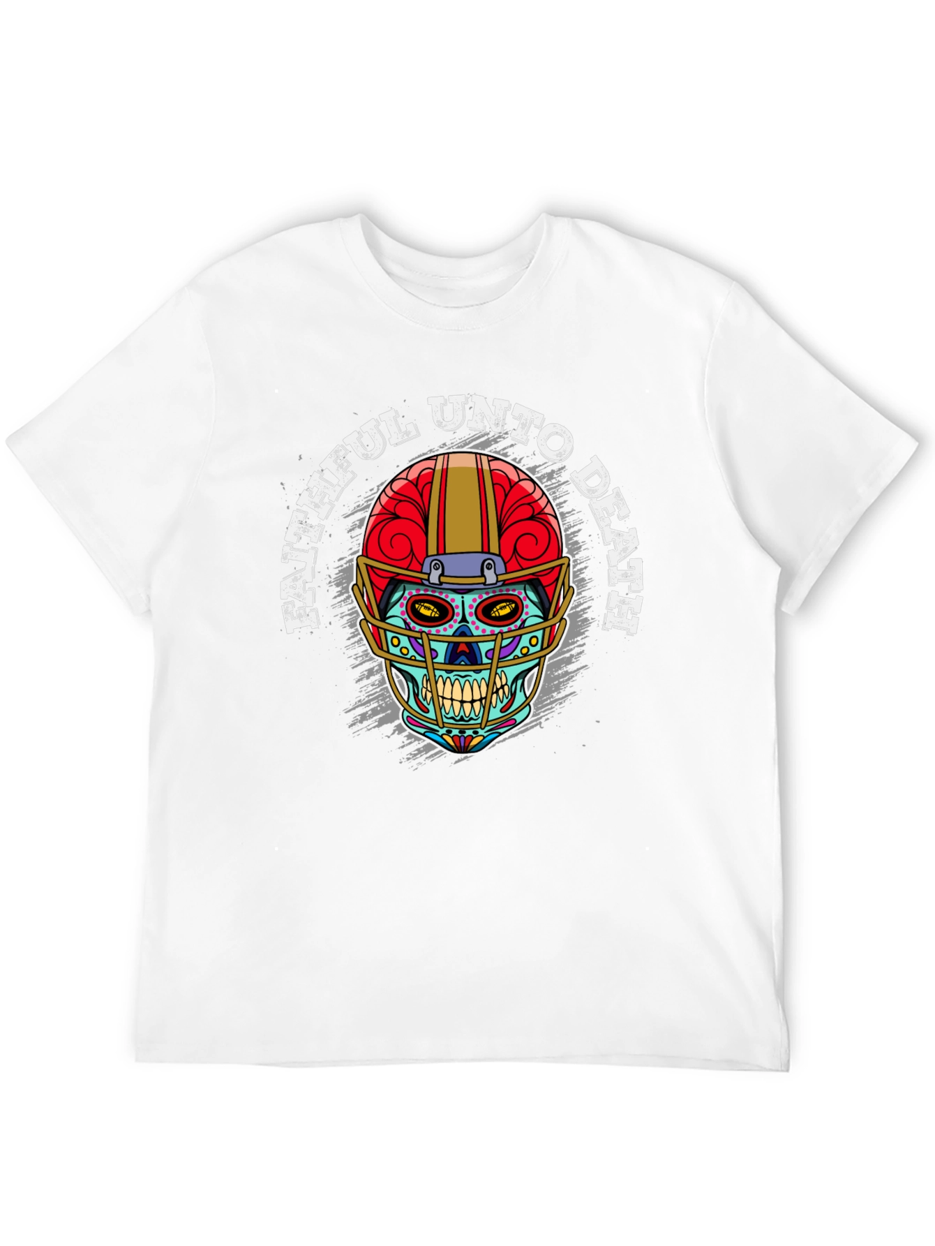 Faithful Unto Death Sugar Skull Football Helmet T-Shirt
