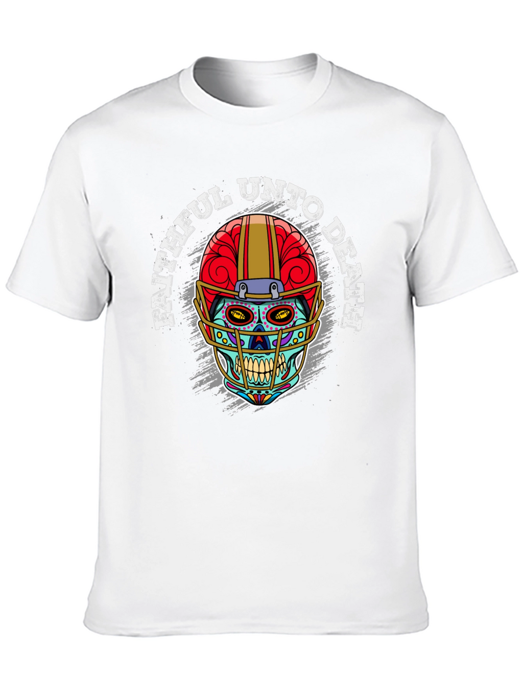 Faithful Unto Death Sugar Skull Football Helmet T-Shirt