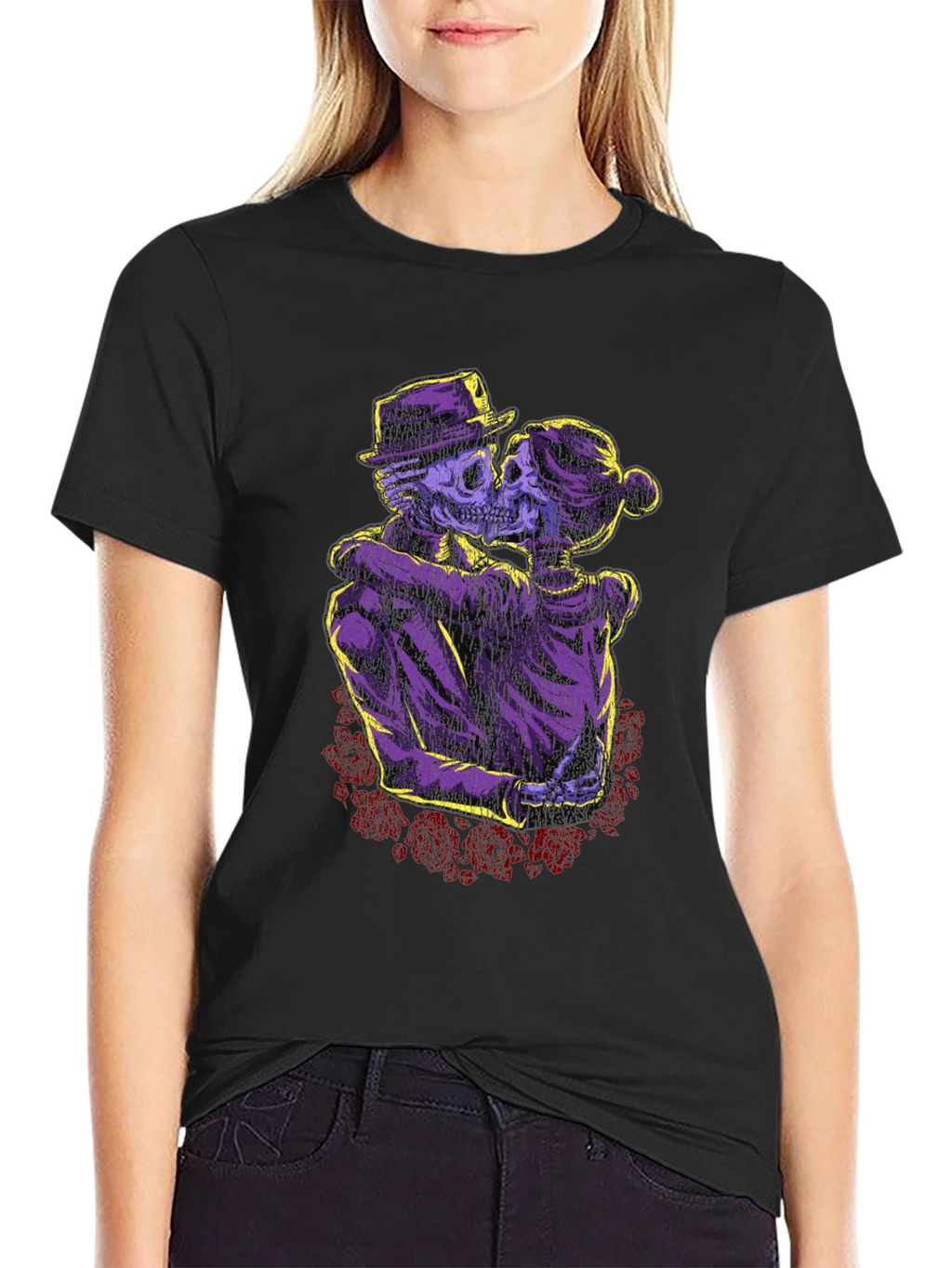Skeleton Couple T-Shirt - Gothic Romance Design